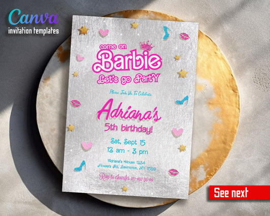 Barbie Pink  customizable invitation template | Share or Print | girl | IJ944