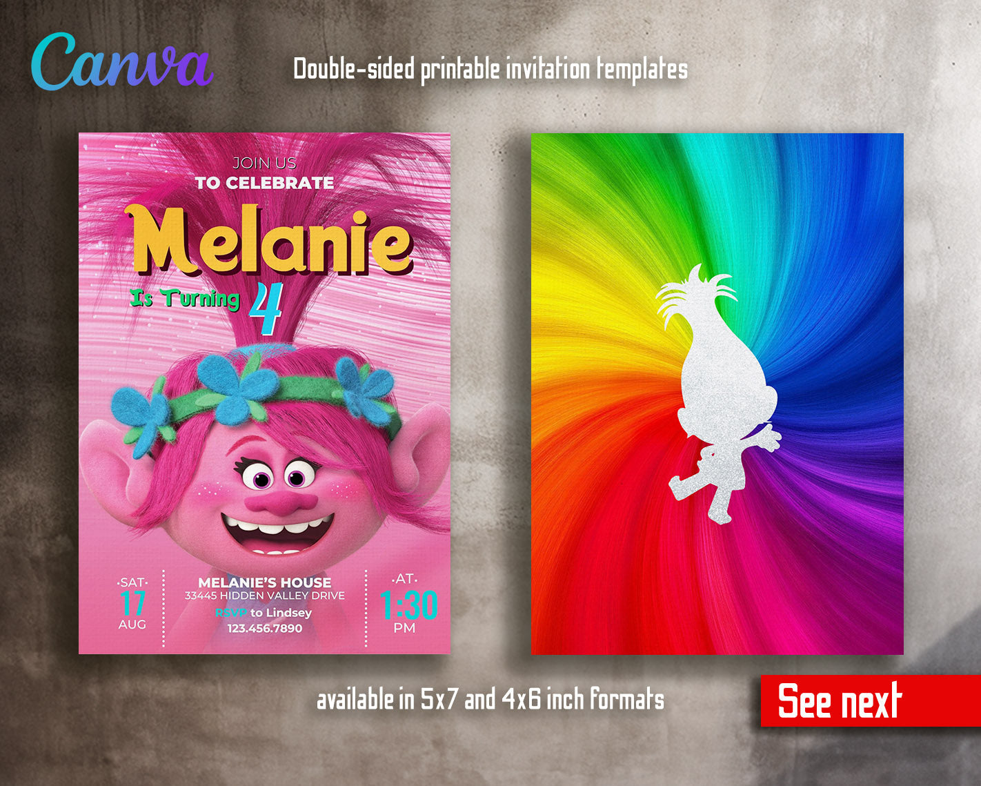 Trolls Poppy customizable invitation template | Share or Print | | SV029