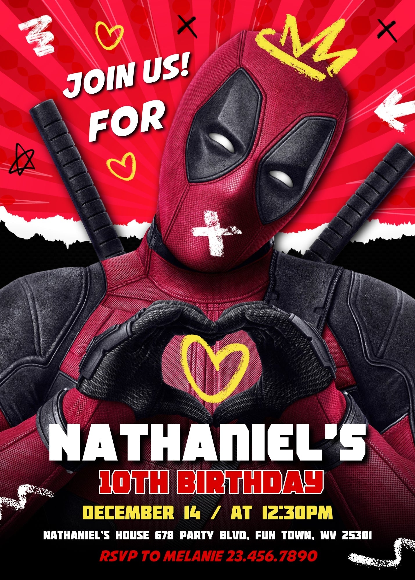 Deadpool Marvel customizable invitation template | Share or Print | boy | IU423