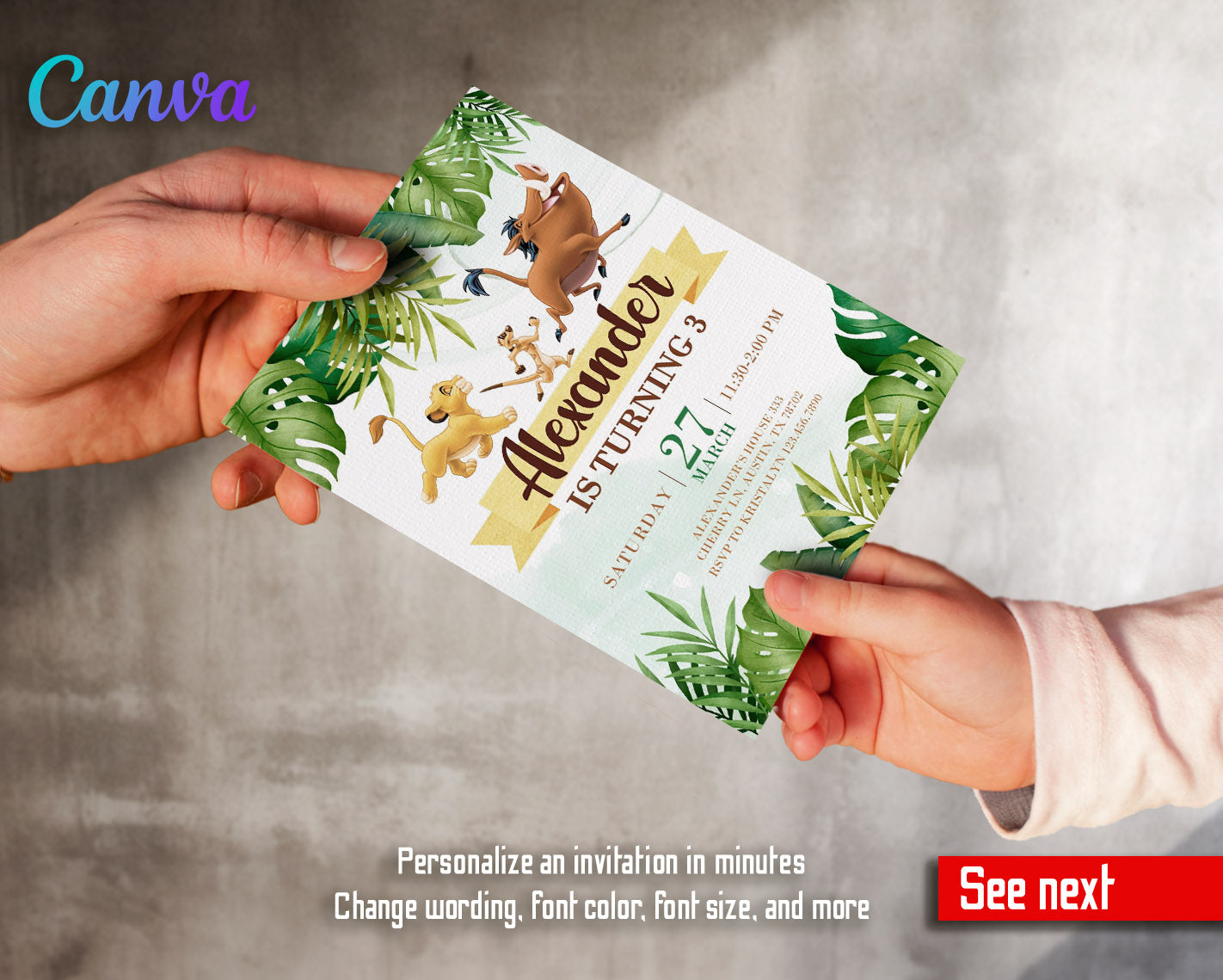 Lion King Simba customizable invitation template | Share or Print | | RQ923