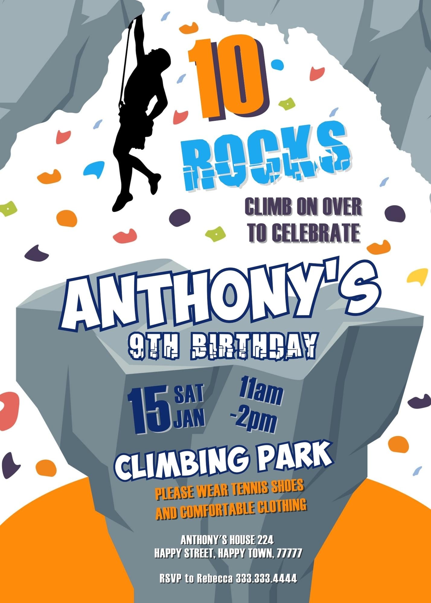 Rock Climbing customizable invitation template | Share or Print | | NV640