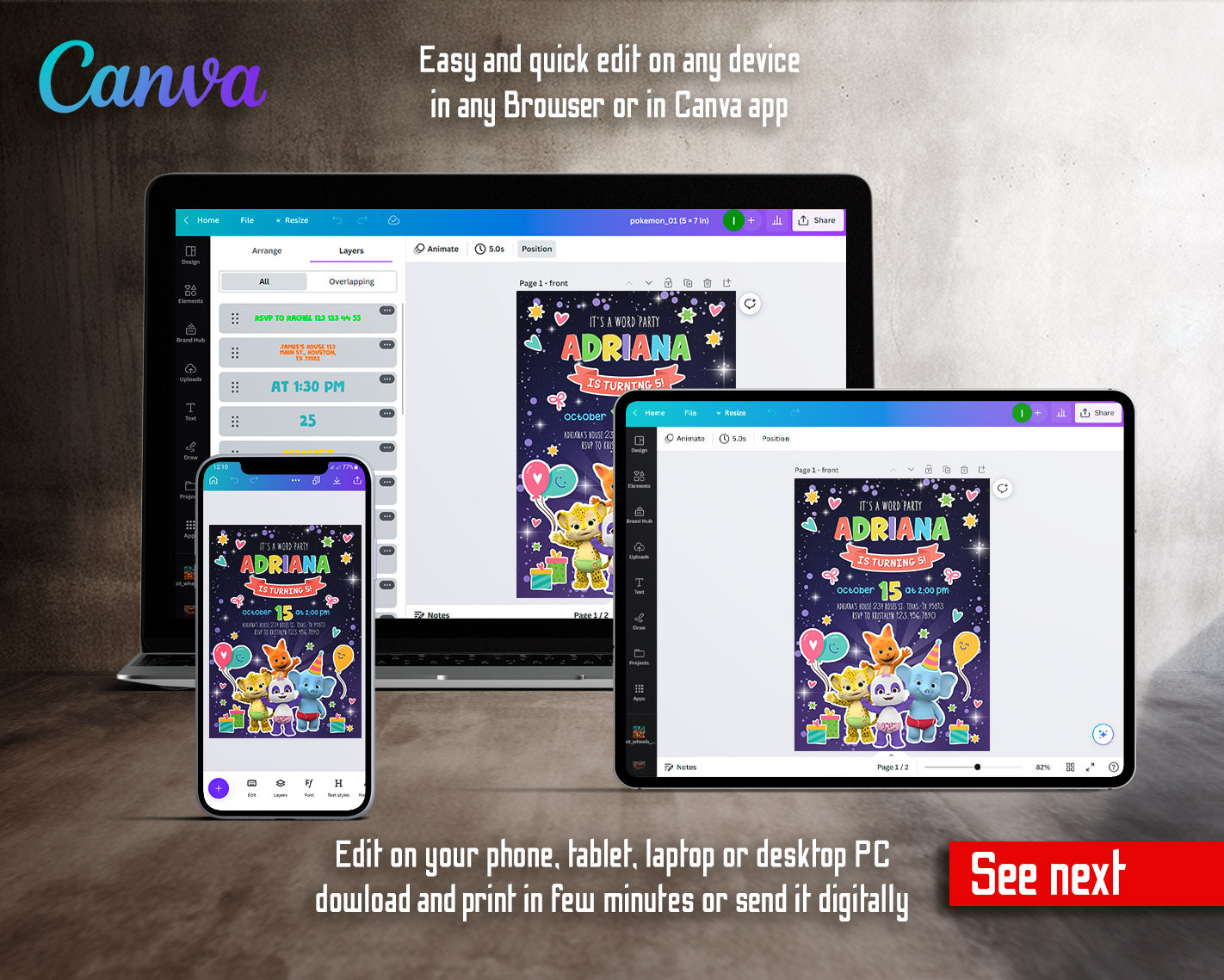 Word Party customizable invitation template | Share or Print | | ZL168