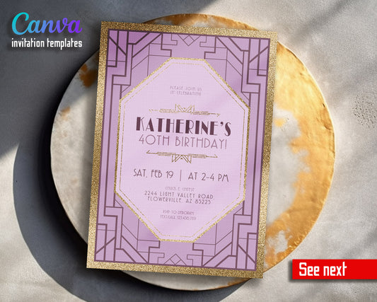 The Great Gatsby Art Deco customizable invitation template | Share or Print |  | TI330