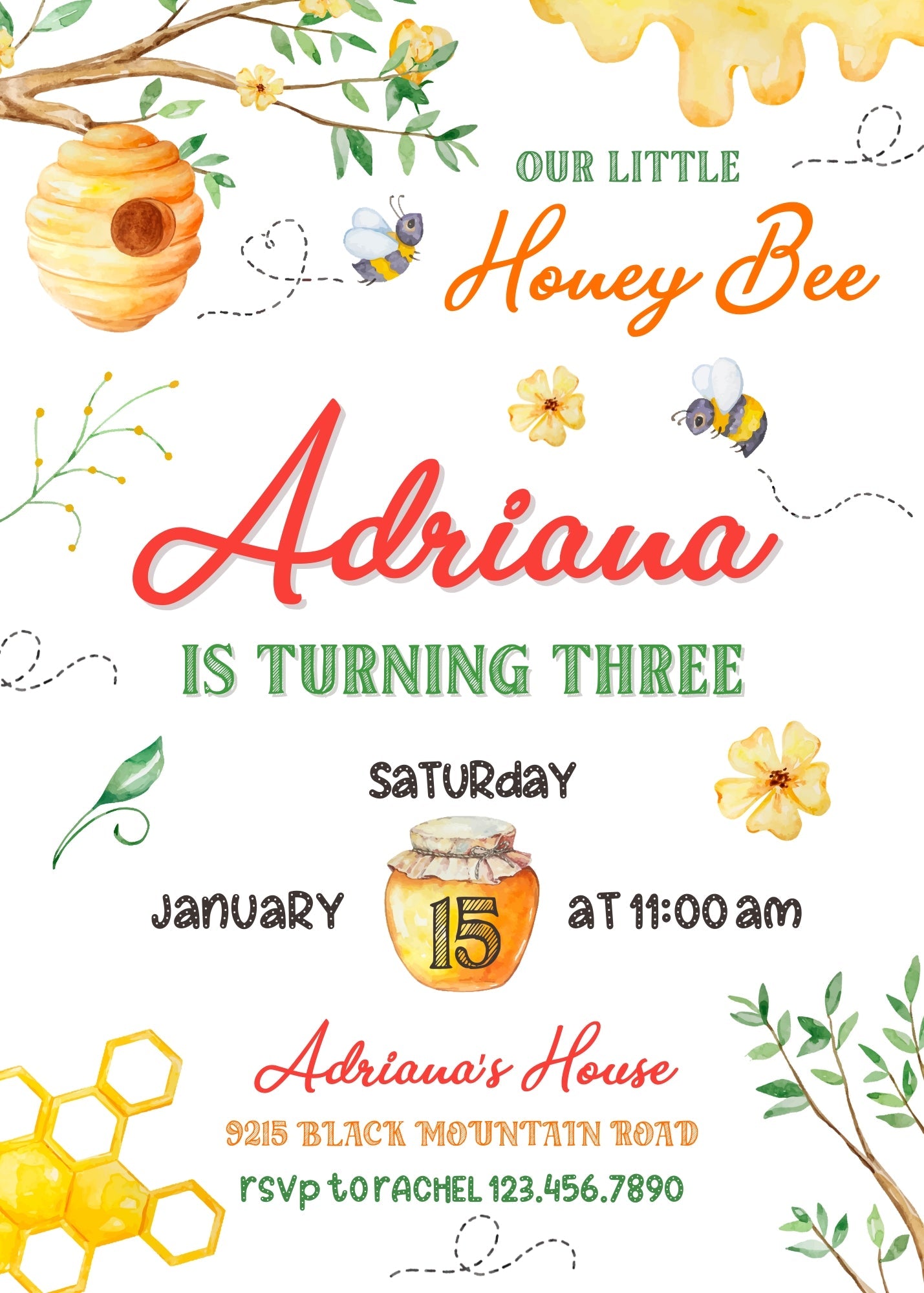 1st Bee Day Party customizable invitation template | Share or Print | | QB752
