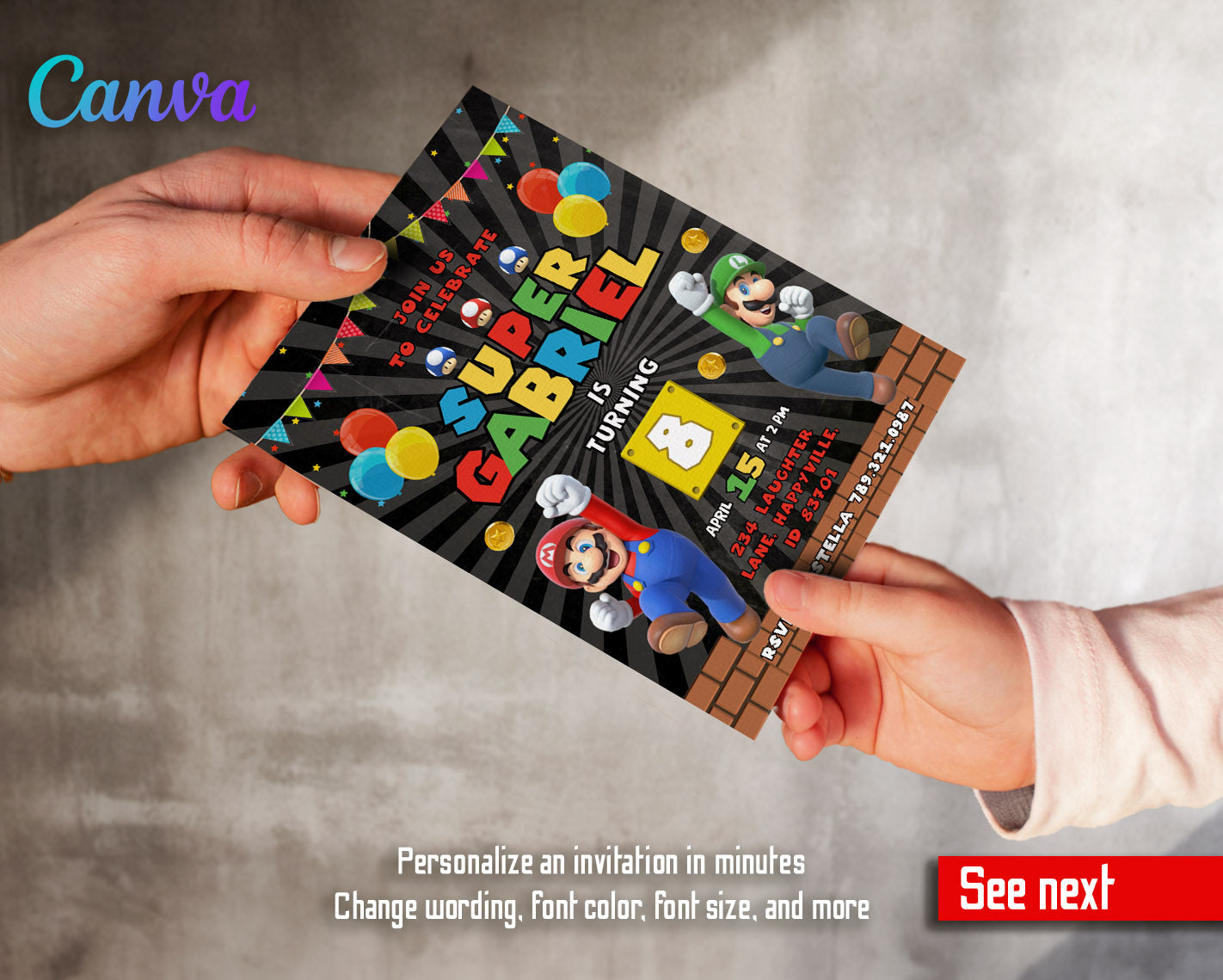 Super Mario Bros customizable invitation template | Share or Print | | FJ235