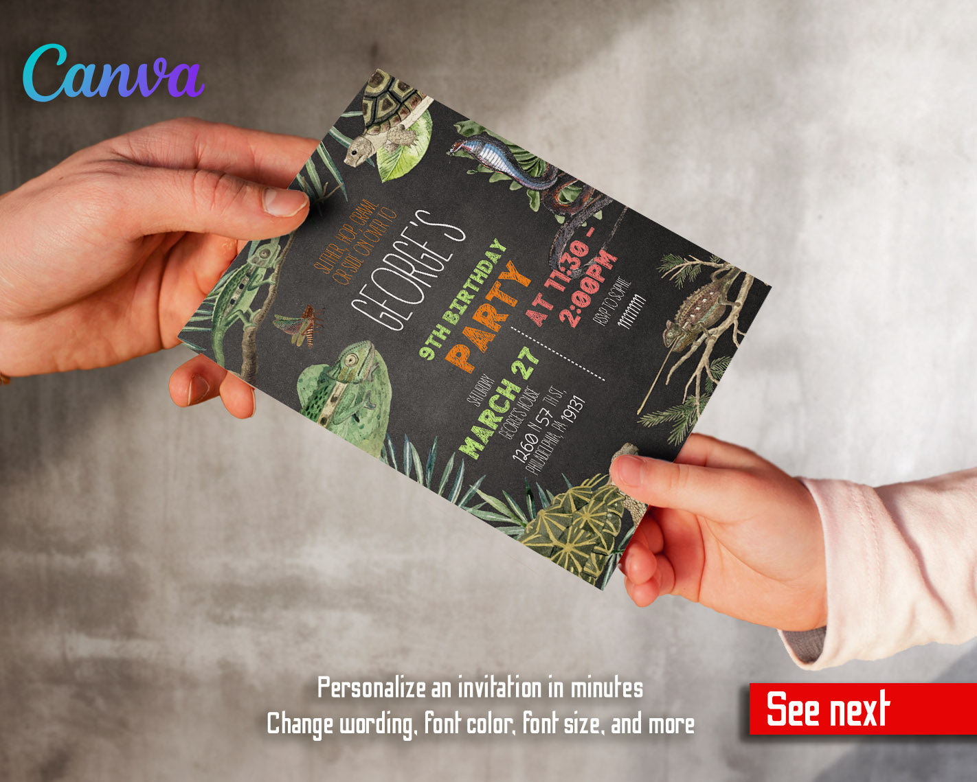 Reptile Lizard Snake customizable invitation template | Share or Print | | TA624