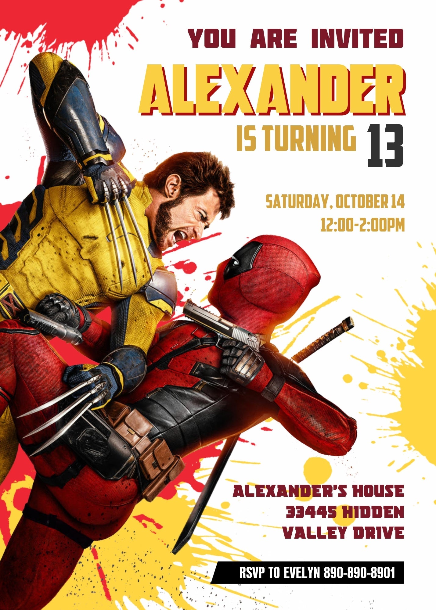 Deadpool Wolverine Marvel customizable invitation template | Share or Print | boy | KE579