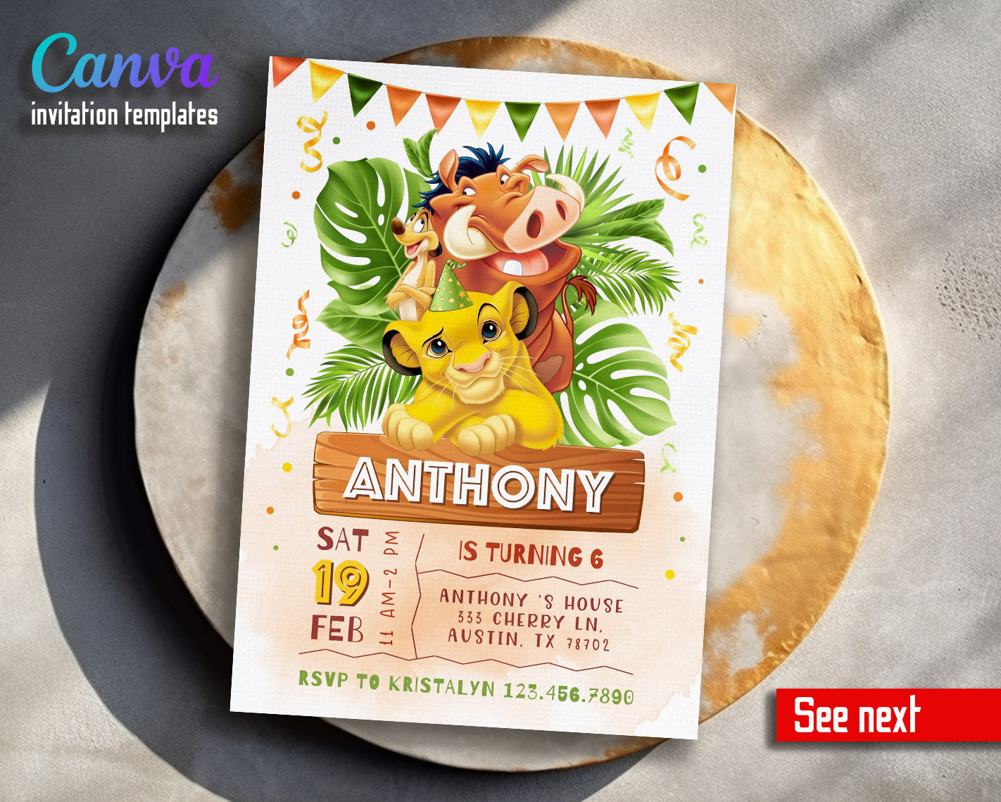 Lion King Simba customizable invitation template | Share or Print | | SC004