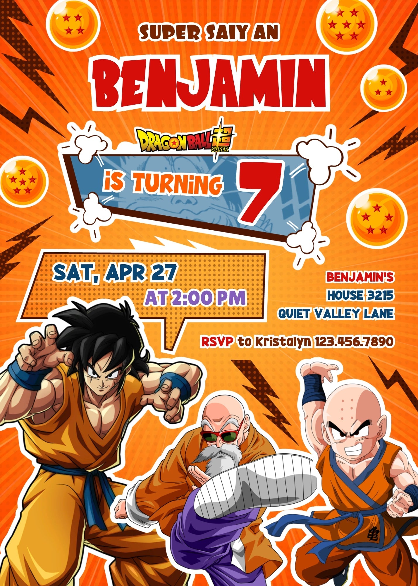 Dragon Ball Z Anime customizable invitation template | Share or Print | boy | BW183