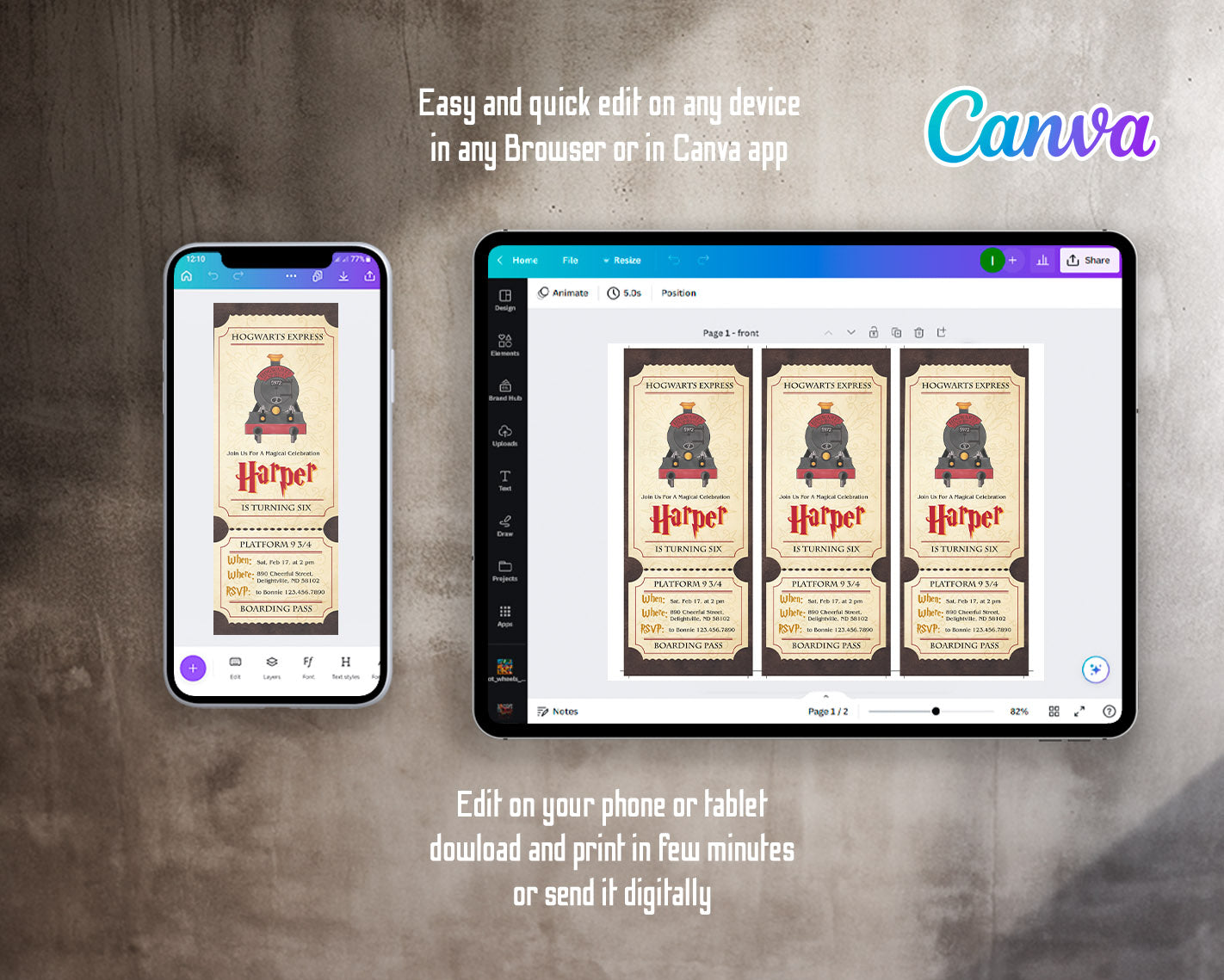 Harry Potter Hogwarts customizable invitation template | Share or Print | | CS973