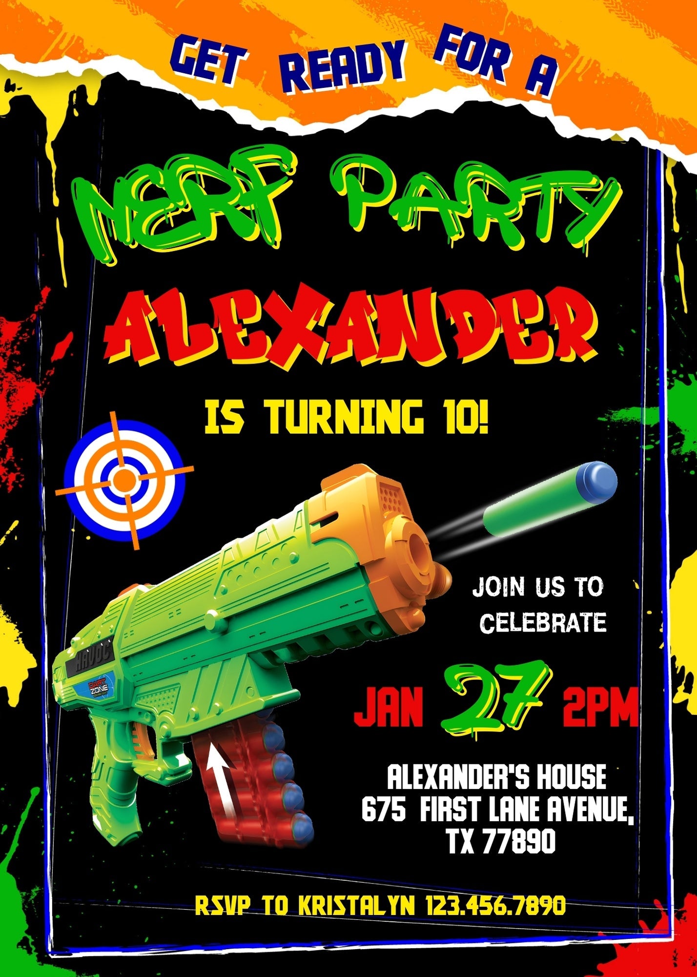 NERF Dart Wars customizable invitation template | Share or Print | boy | KI305