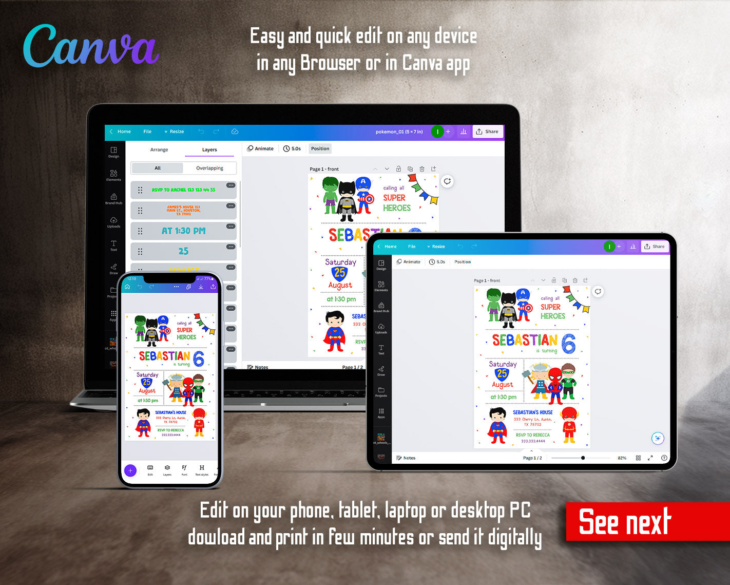 Avengers Marvel Superhero customizable invitation template | Share or Print | boy | CA041