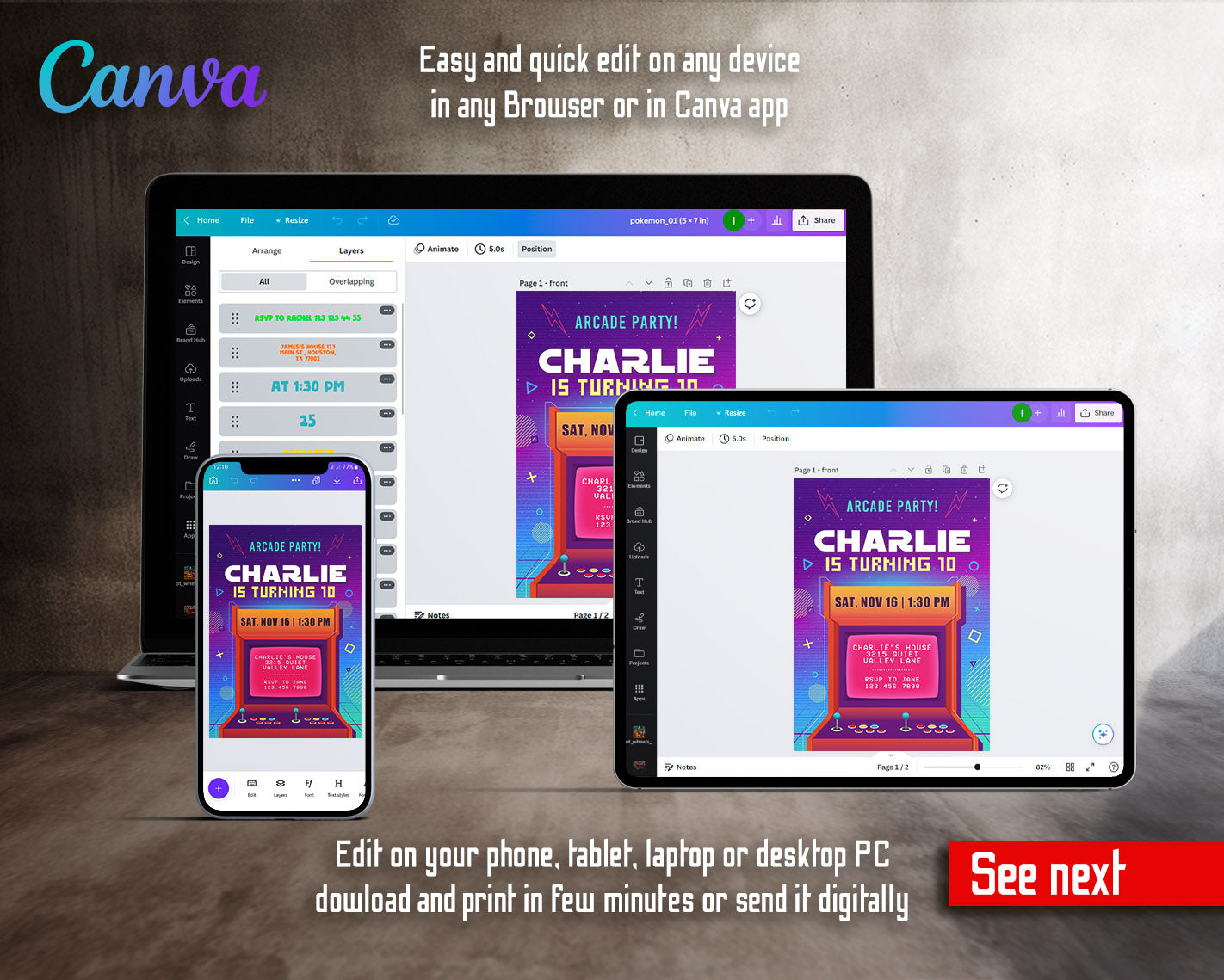 Arcade Gamer customizable invitation template | Share or Print | | SW723