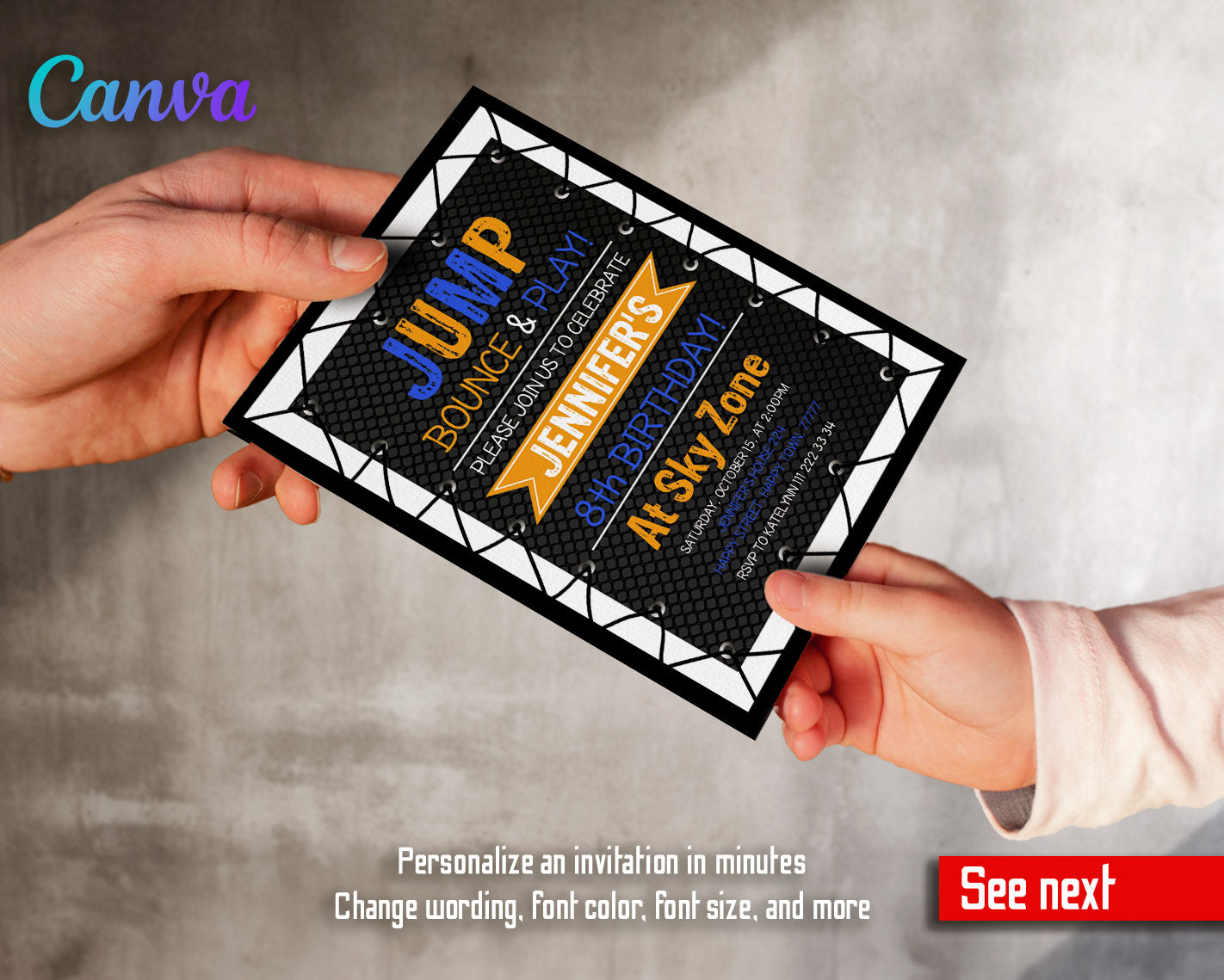Trampoline Jump Party  customizable invitation template | Share or Print |  | OO581