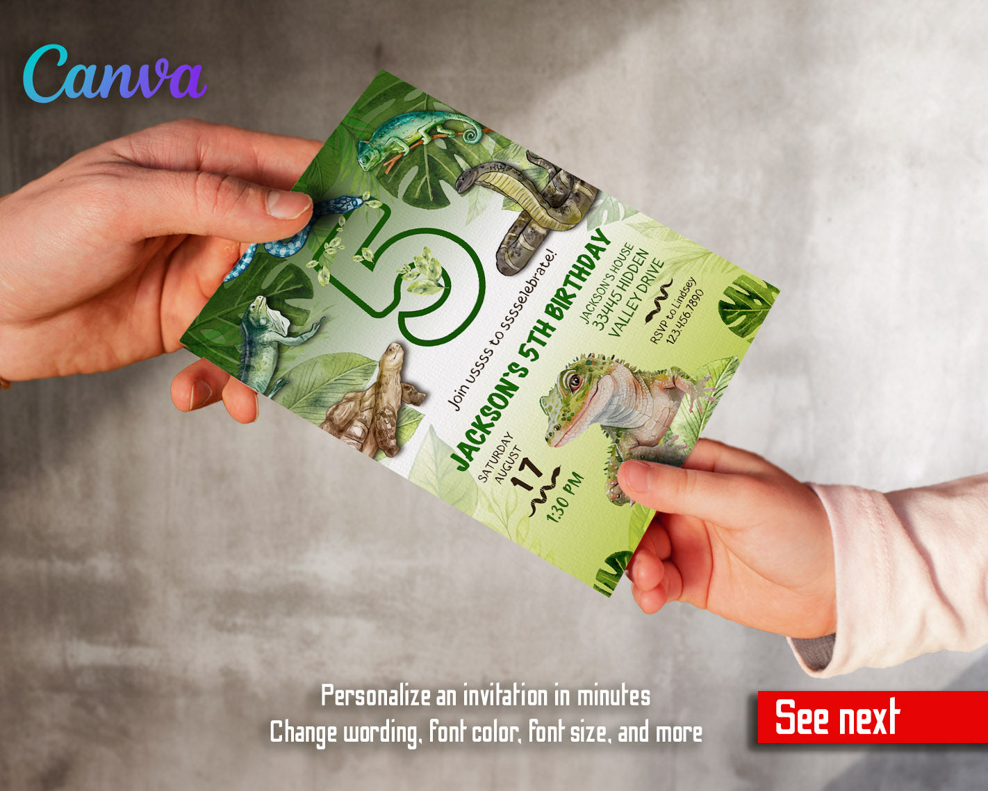 Reptile Lizard Snake customizable invitation template | Share or Print | | DE891