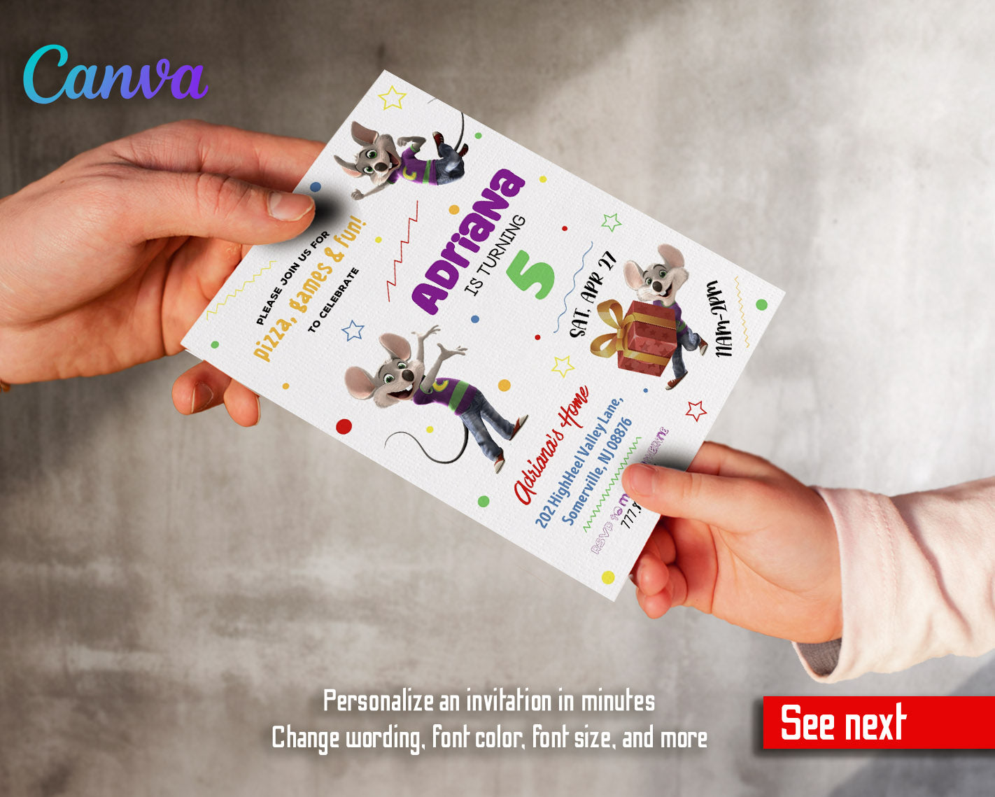 Chuck E. Cheese customizable invitation template | Share or Print | | DP103