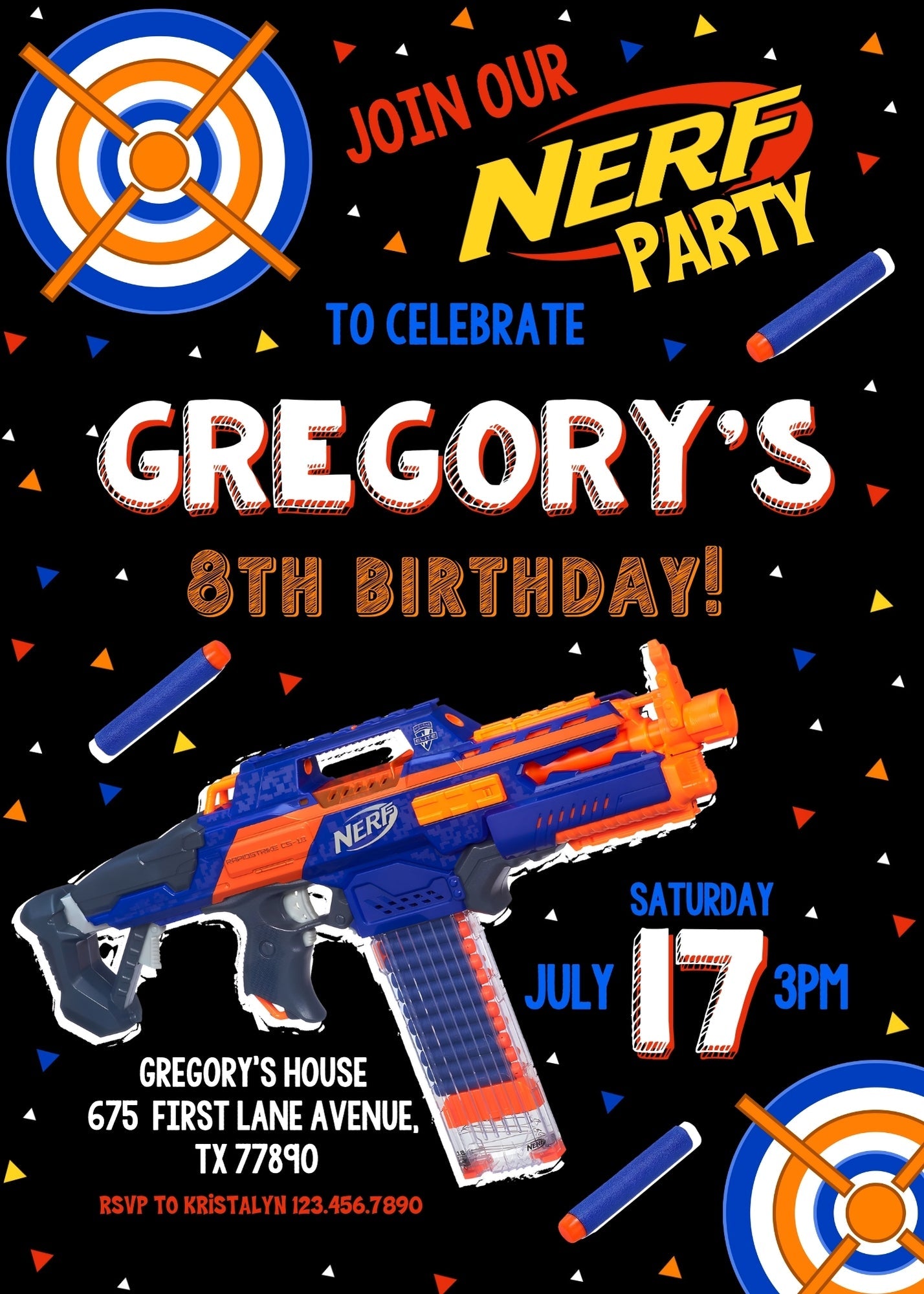 NERF Dart Wars customizable invitation template | Share or Print | boy | TN126