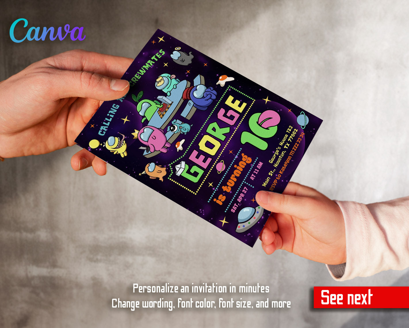 Among Us Gamer customizable invitation template | Share or Print | | MA311