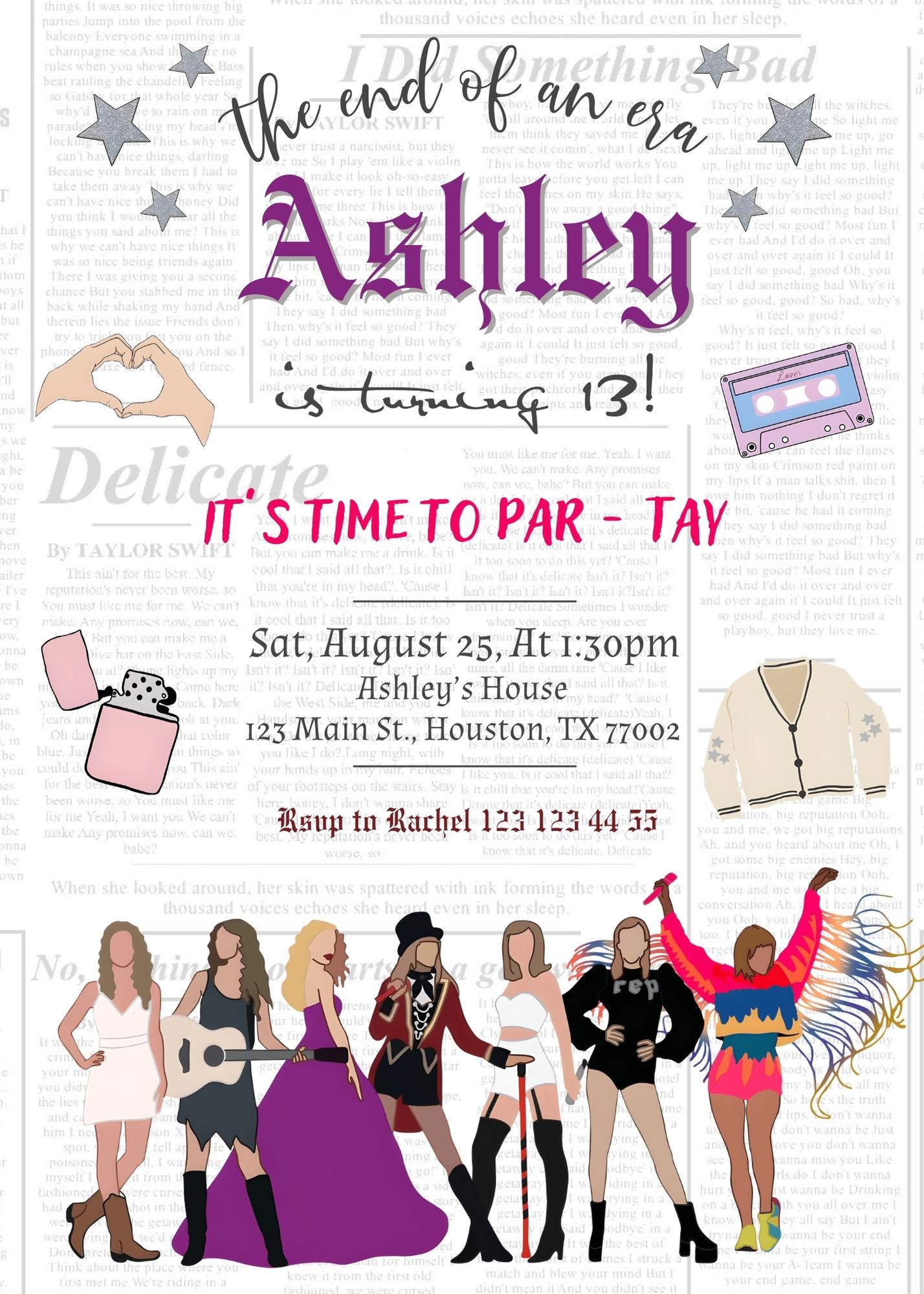 Taylor Swift Eras Tour customizable invitation template | Share or Print | girl | XM397