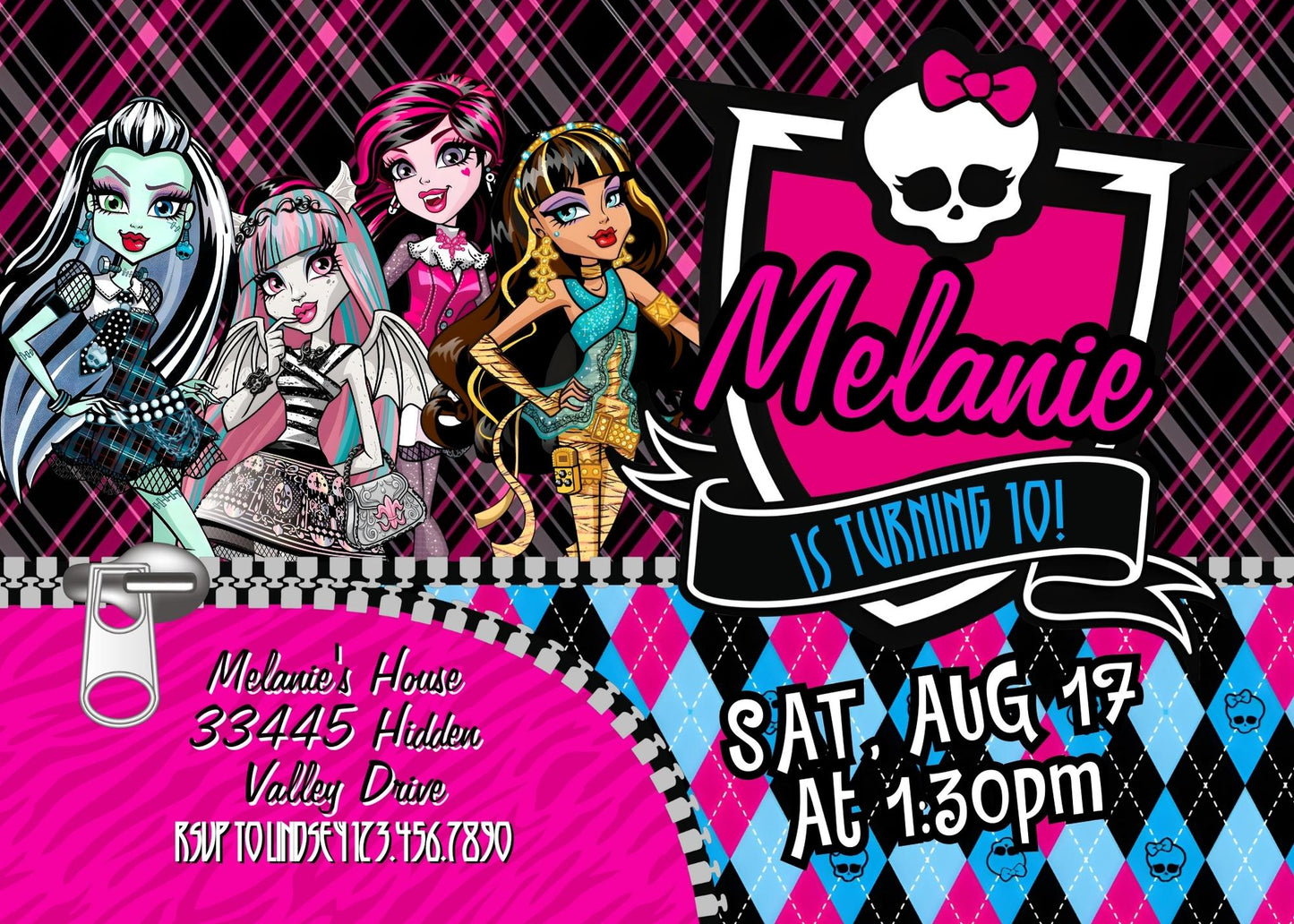 Monster High customizable invitation template | Share or Print | girl | SD555