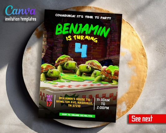 Teenage Mutant Ninja Turtles Mutant Mayhem customizable invitation template | Share or Print | boy | WX026