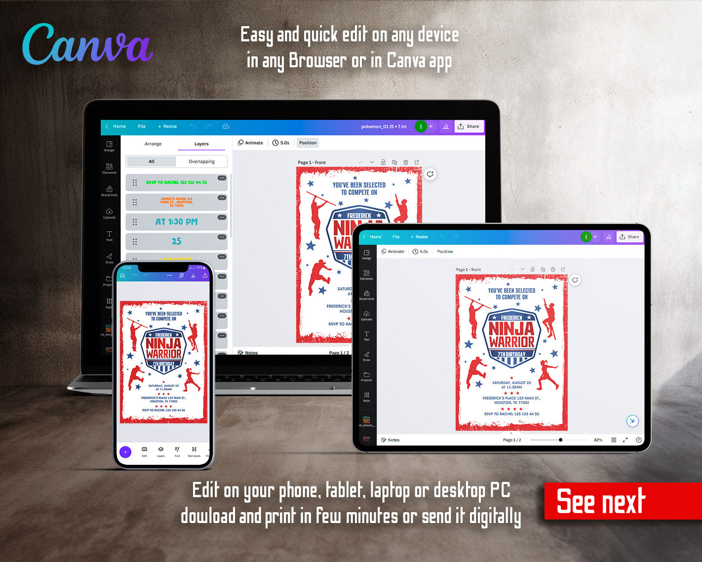 American Ninja Warrior customizable invitation template | Share or Print | | QG715