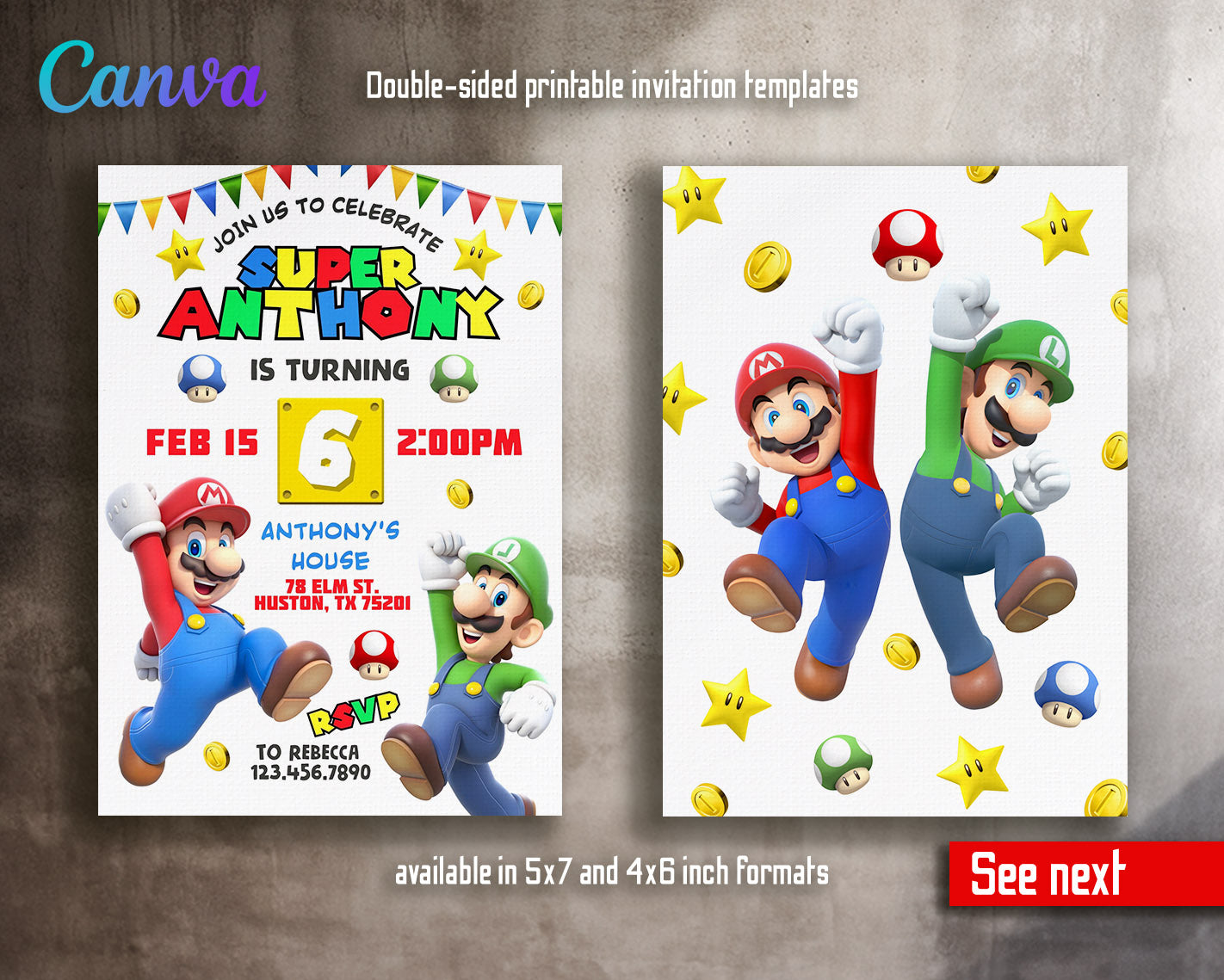 Super Mario Bros customizable invitation template | Share or Print | | MV272