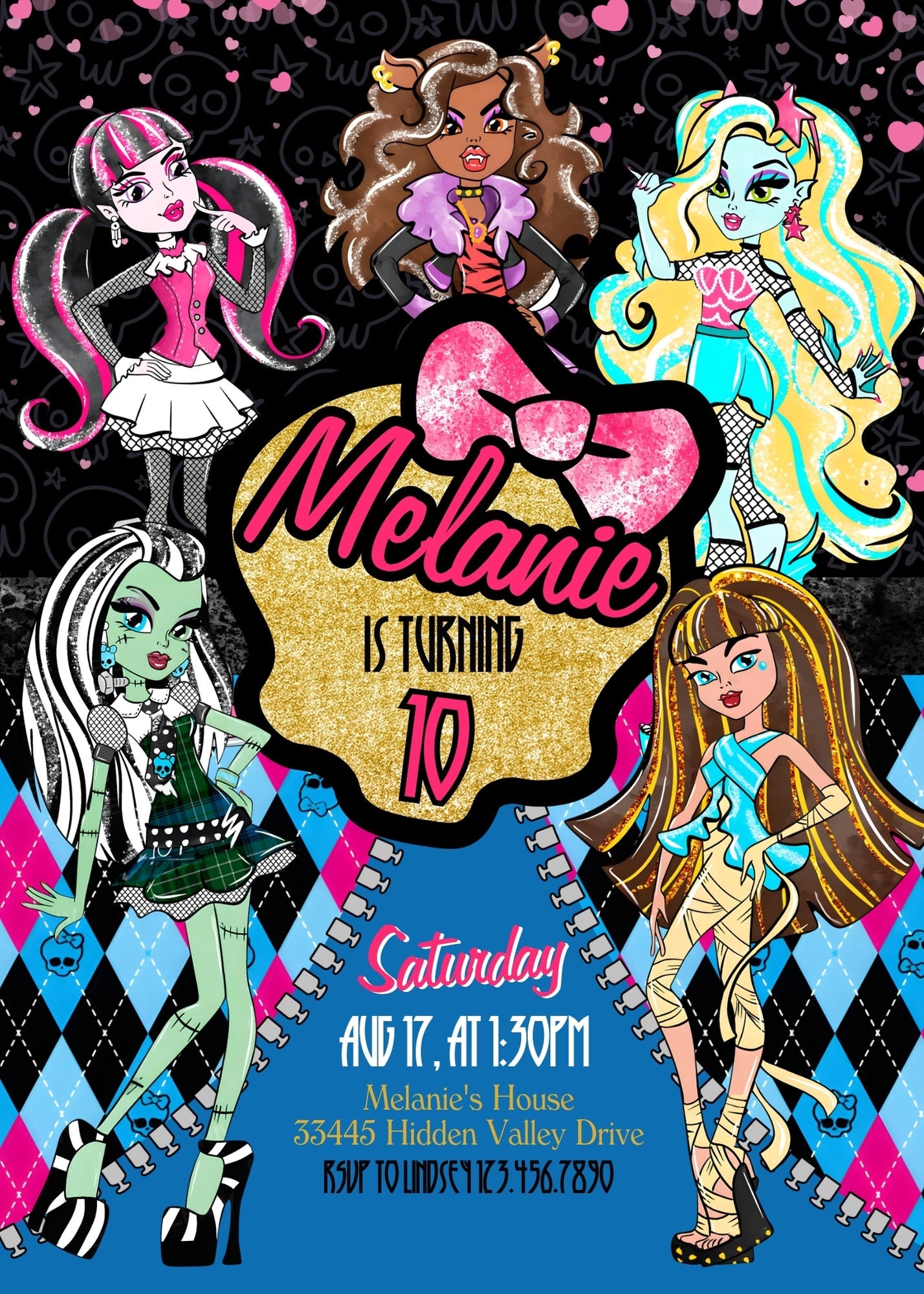 Monster High customizable invitation template | Share or Print | girl | KM867