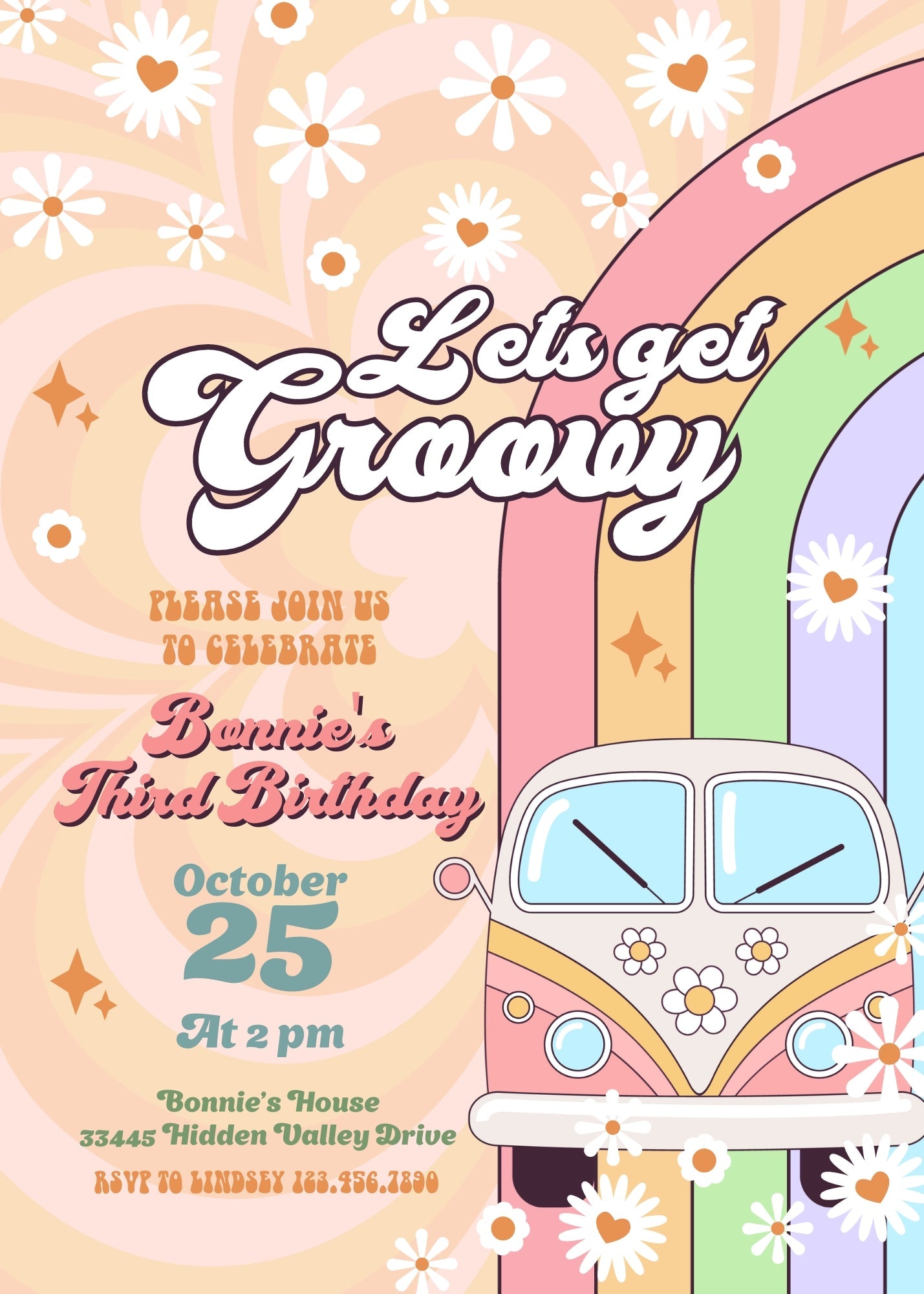 Groovy Retro Van customizable invitation template | Share or Print | | KJ971