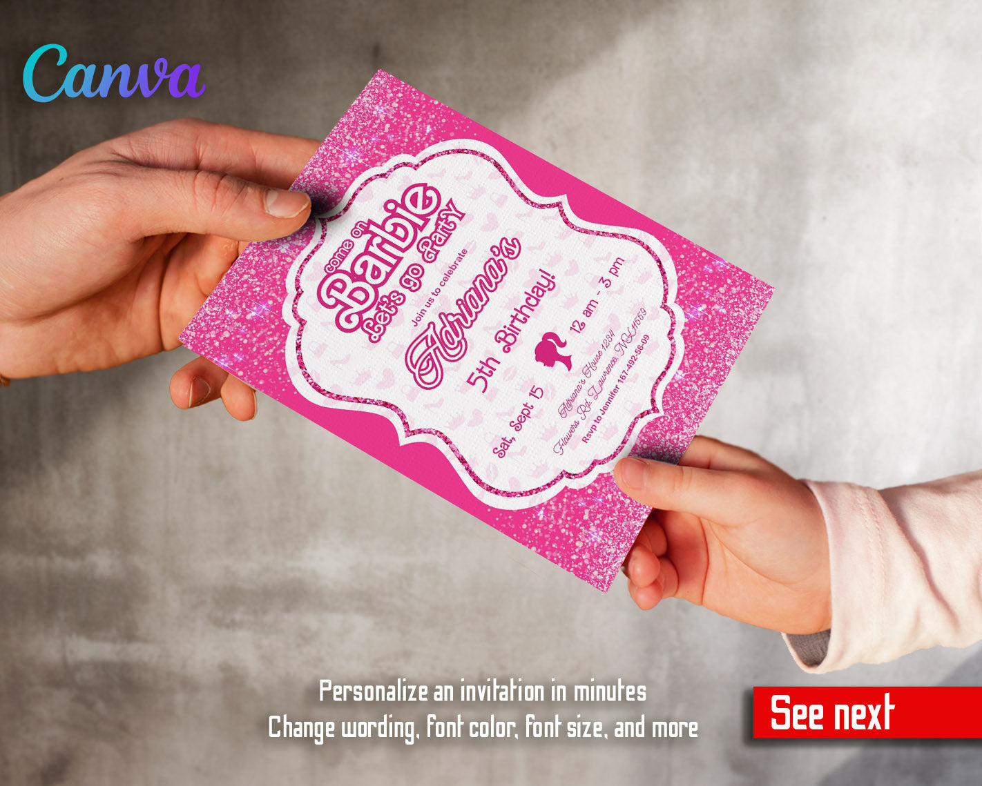 Barbie Pink customizable invitation template | Share or Print | girl | UZ254