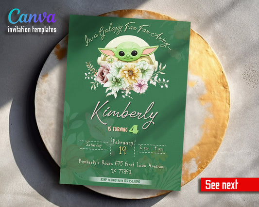 Baby Yoda Grogu Star Wars Mandalorian  customizable invitation template | Share or Print | boy | OG685