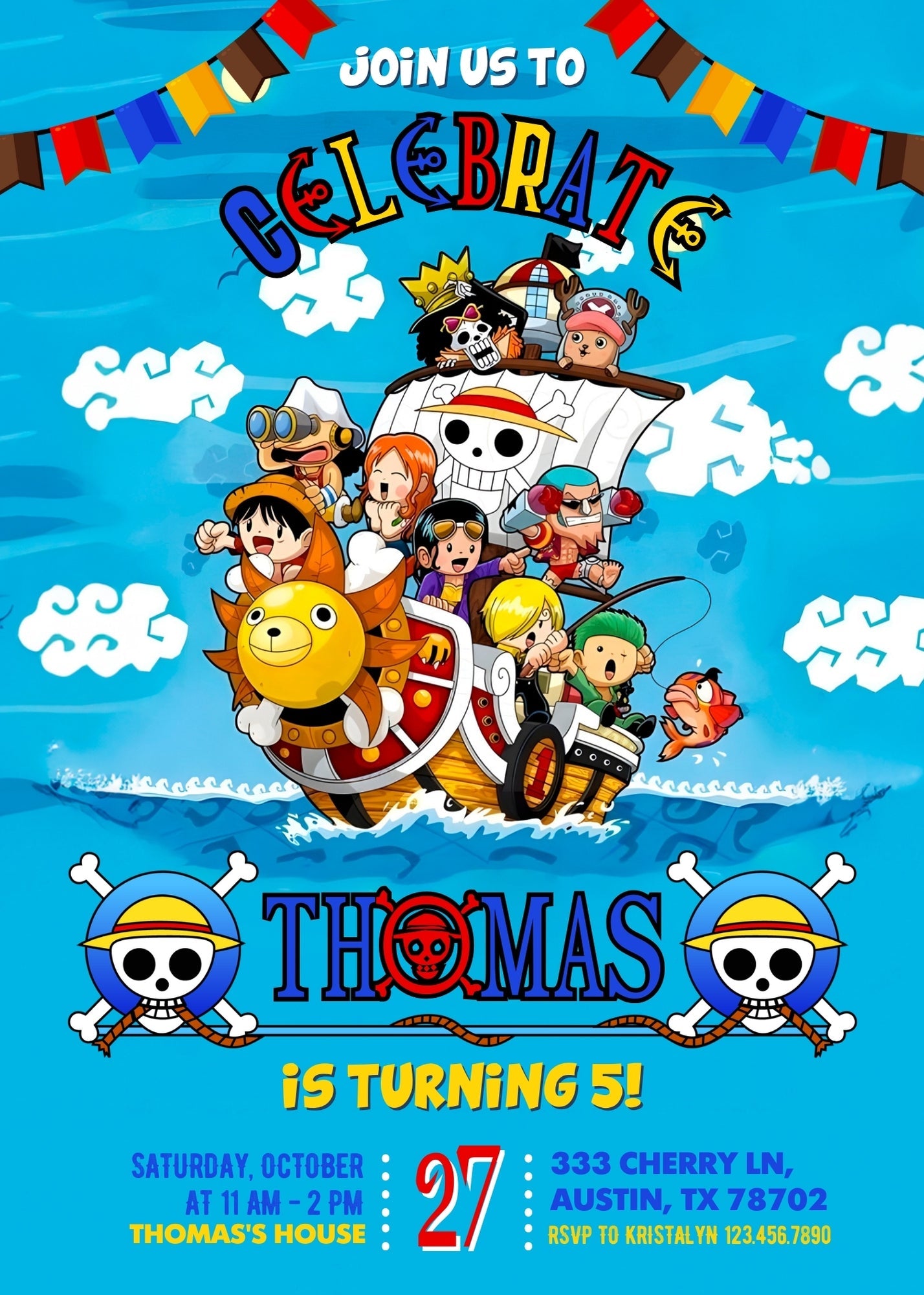 One Piece Monkey D.Luffy Anime customizable invitation template | Share or Print | | GN702