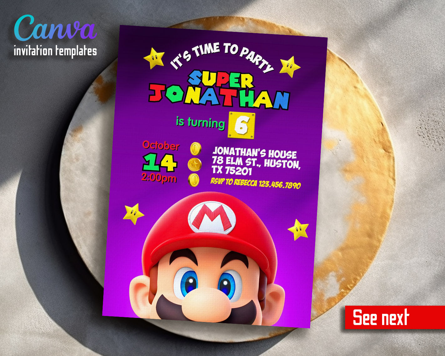 Super Mario Bros customizable invitation template | Share or Print | | CU452