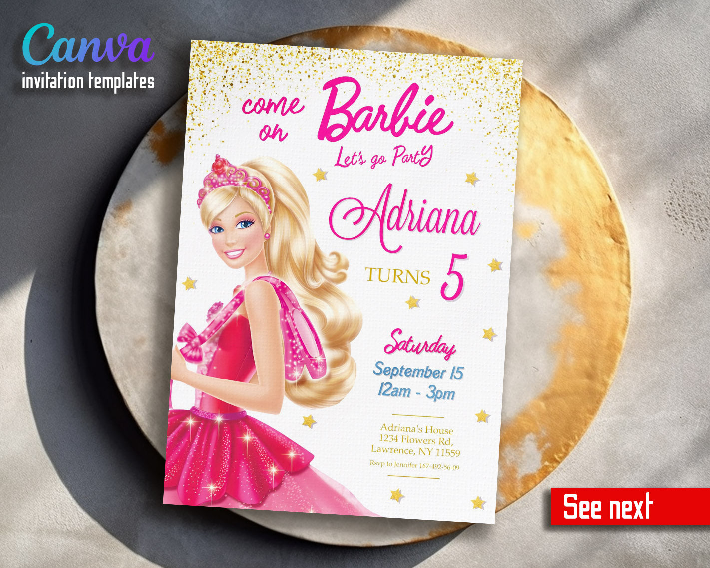 Barbie Pink customizable invitation template | Share or Print | girl | JB209