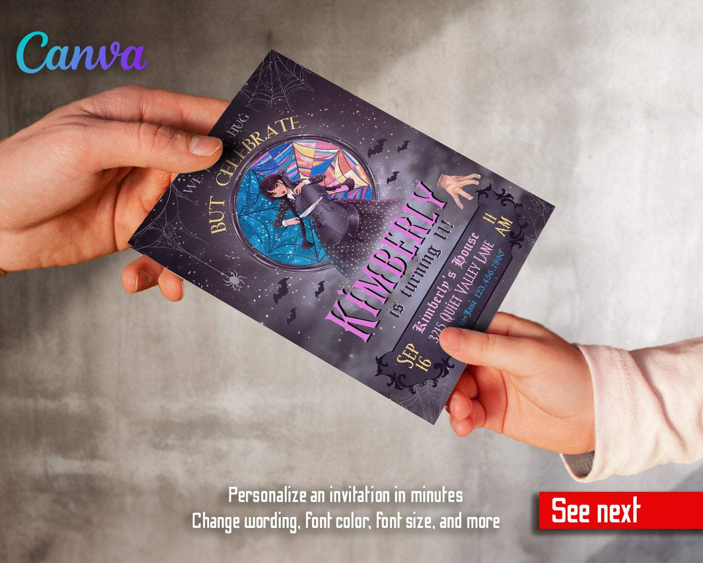 Wednesday Addams customizable invitation template | Share or Print | girl | HP581