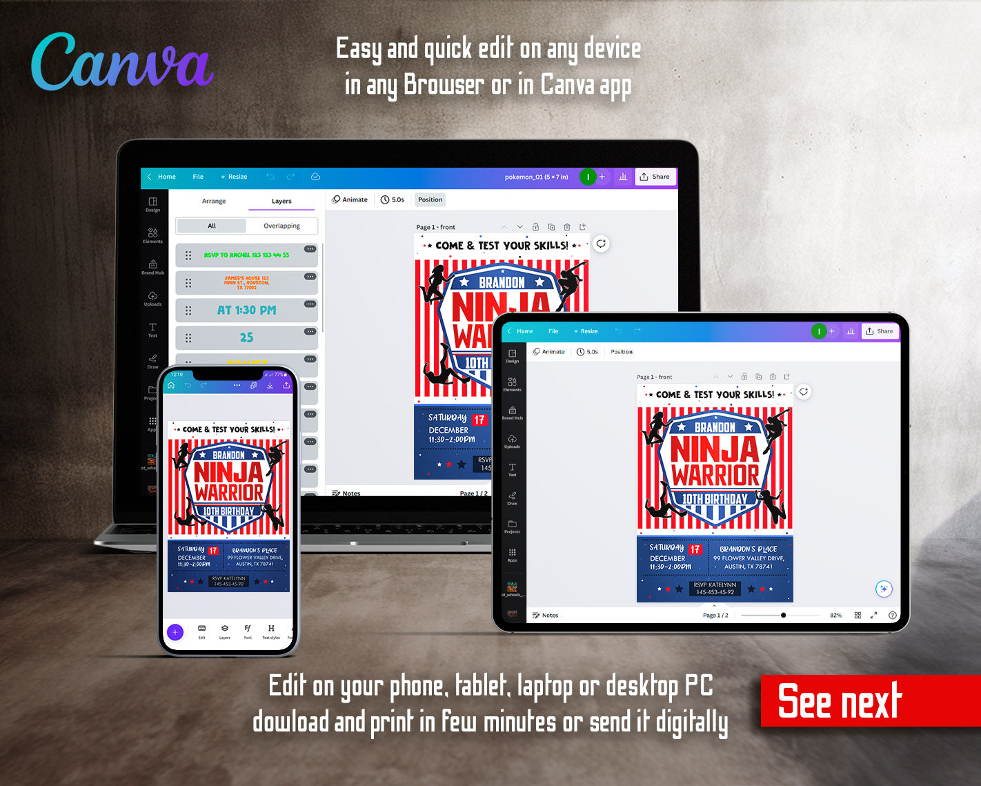American Ninja Warrior customizable invitation template | Share or Print | | DM989