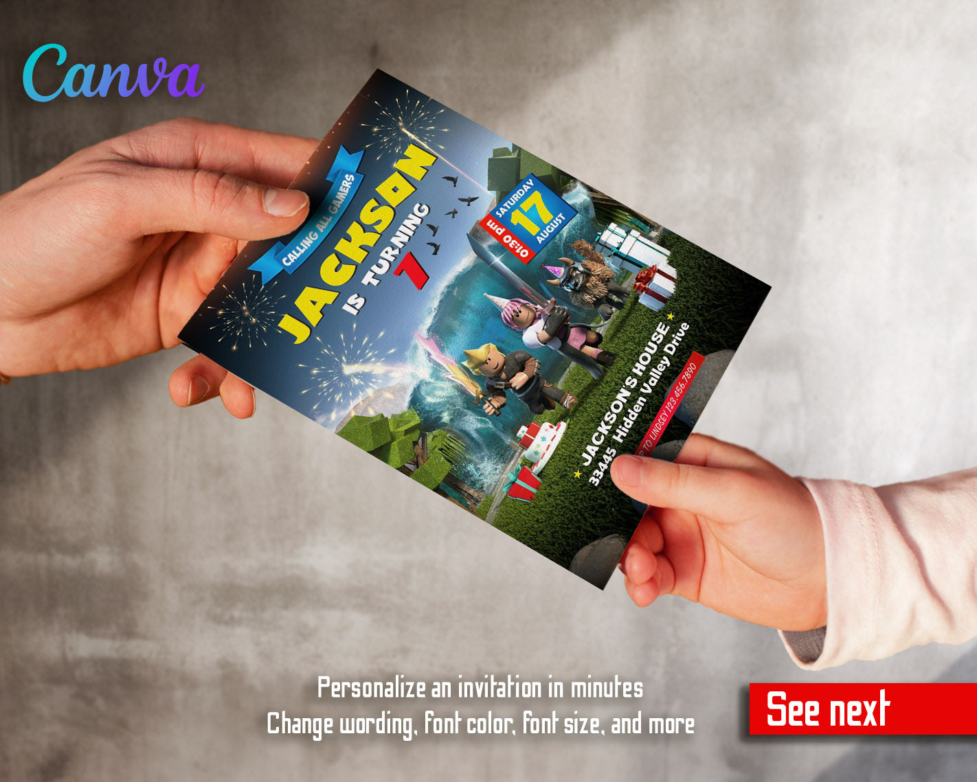 Roblox Gamer customizable invitation template | Share or Print | | EY189