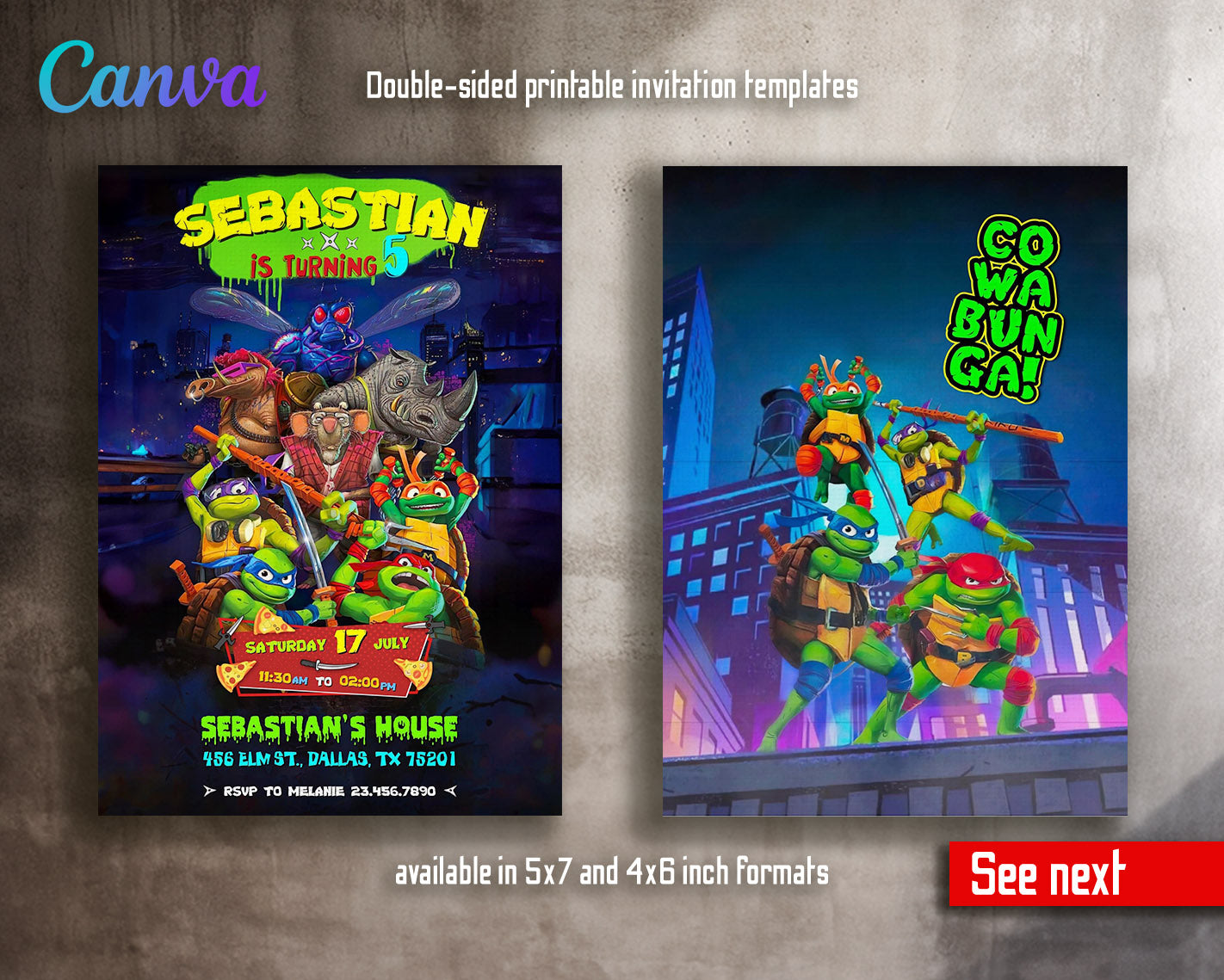 Teenage Mutant Ninja Turtles Mutant Mayhem customizable invitation template | Share or Print | boy | DG203