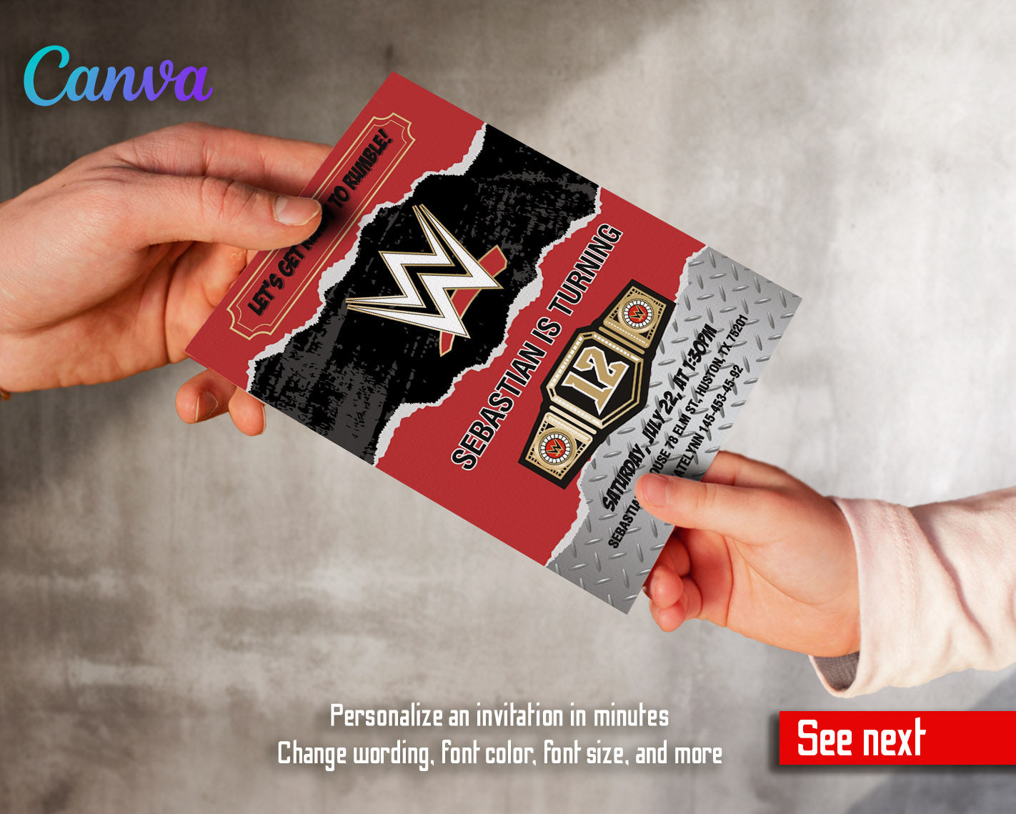 Wrestling WWE WrestleMania customizable invitation template | Share or Print | boy | GT693