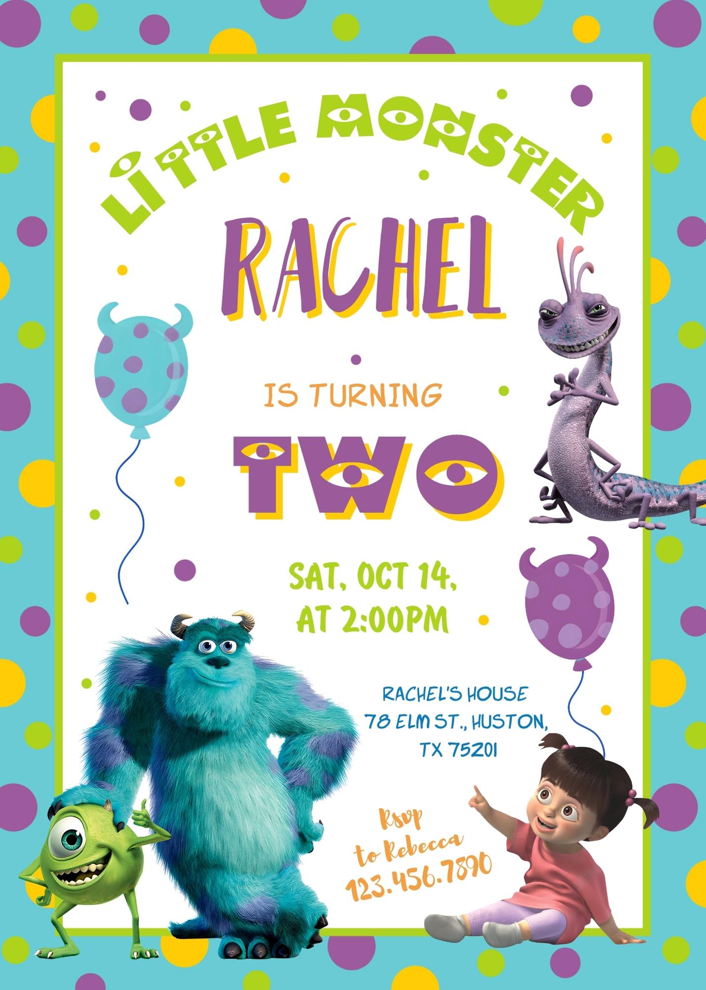 Monsters, Inc. customizable invitation template | Share or Print | | YW637