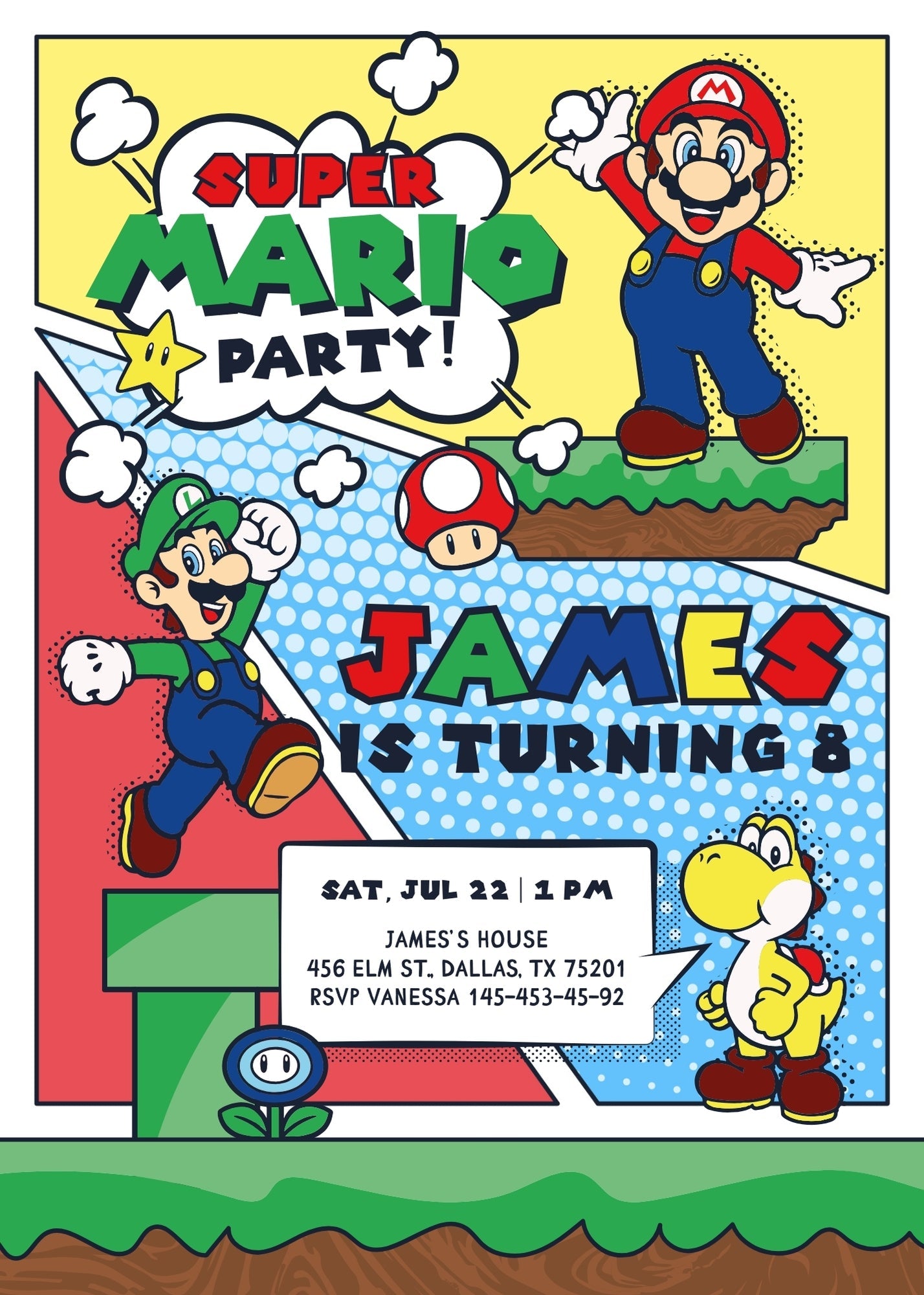 Super Mario Bros customizable invitation template | Share or Print | | QX397