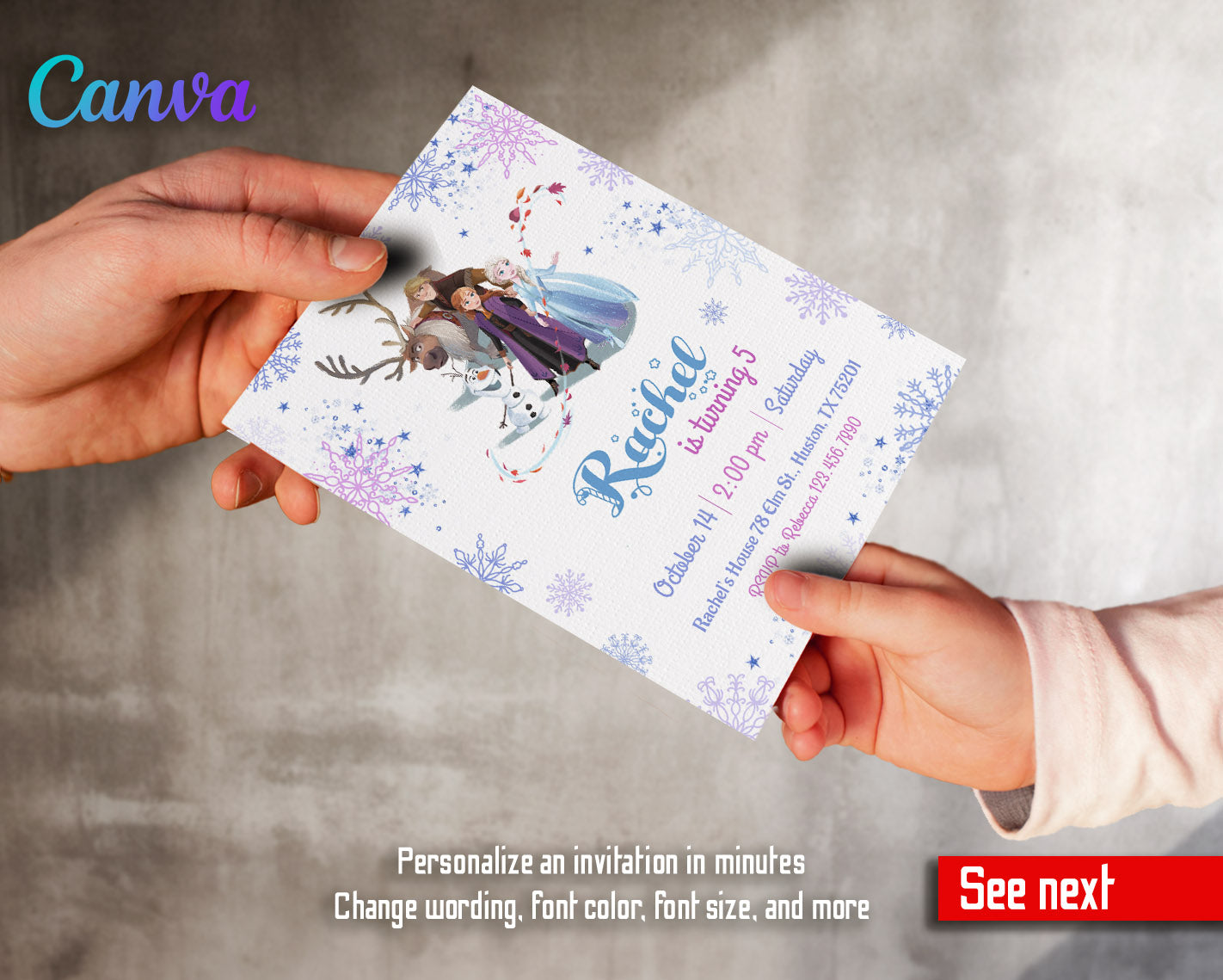 Frozen Elsa customizable invitation template | Share or Print | girl | QS151