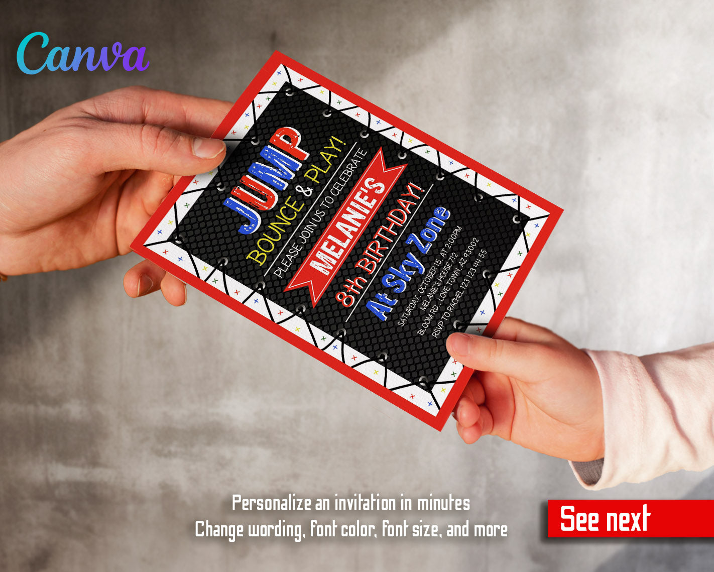 Trampoline Jump Party  customizable invitation template | Share or Print |  | QI296