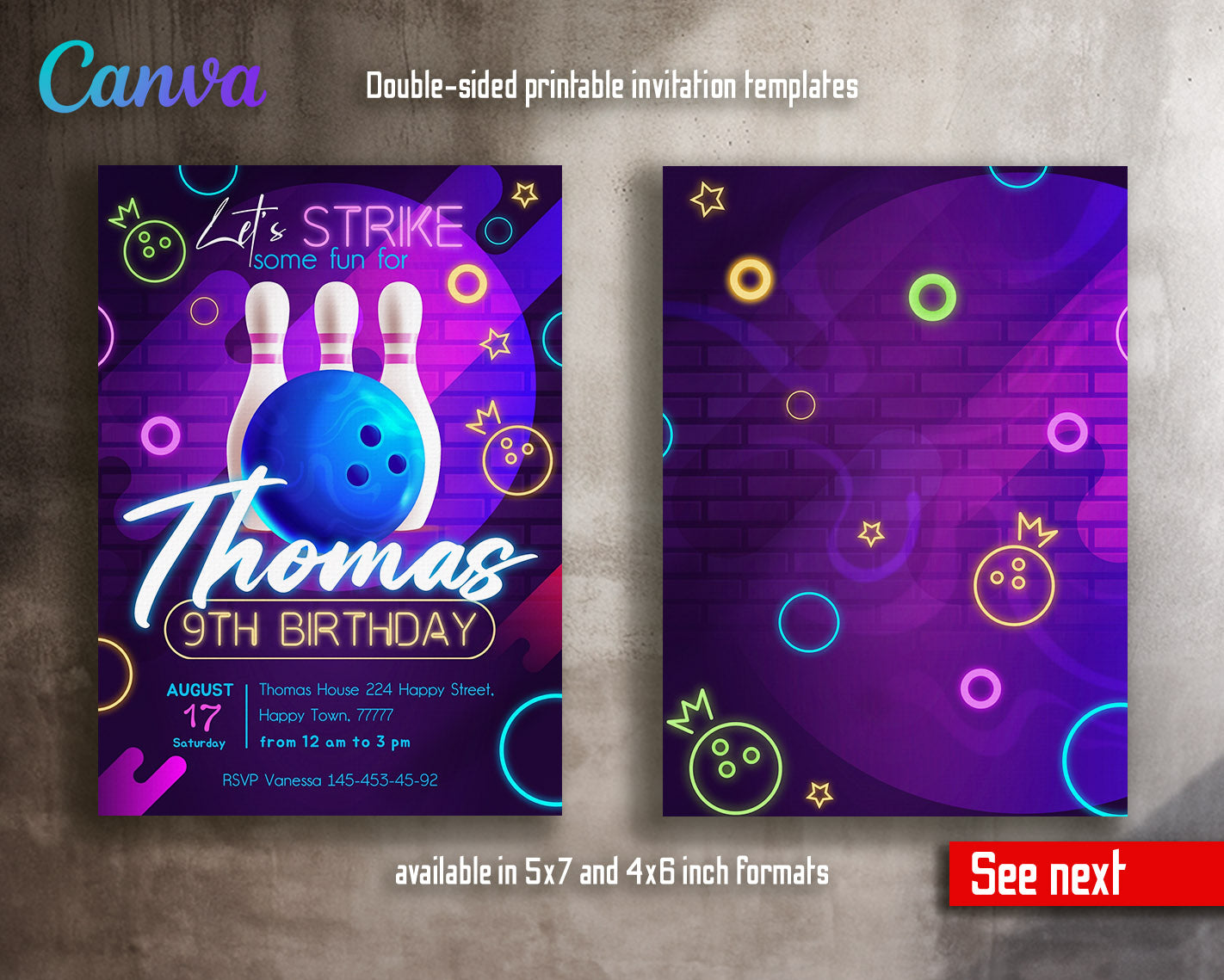 Bowling Strike Up customizable invitation template | Share or Print | | GY861