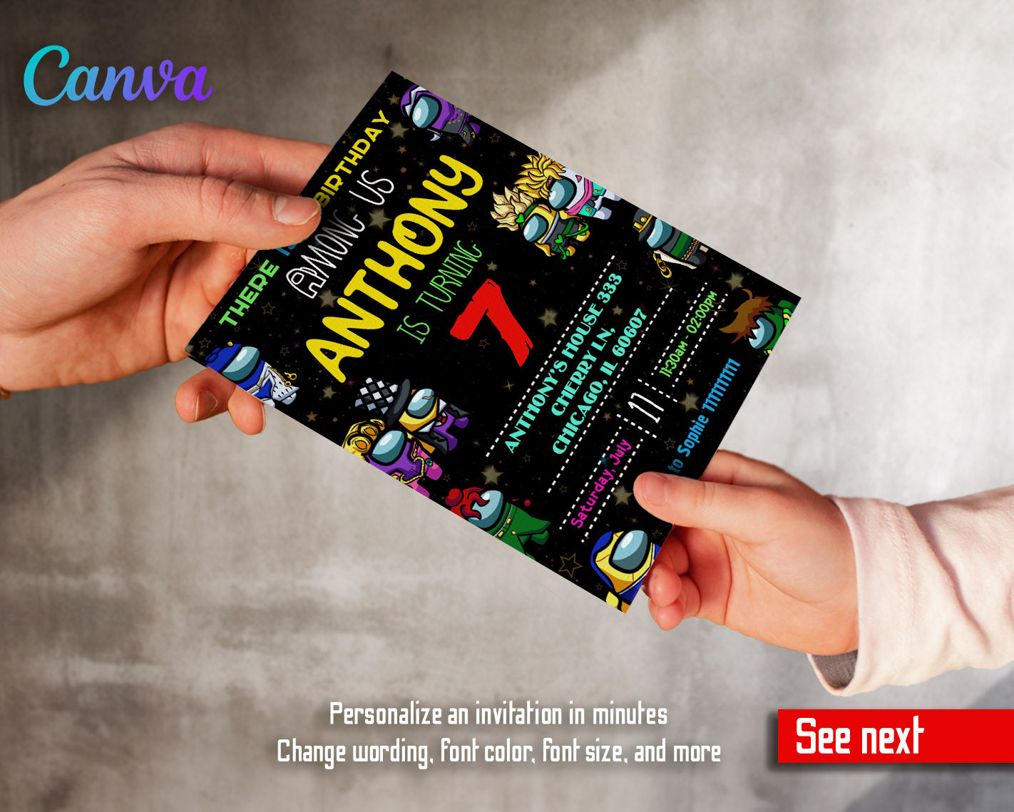 Among Us Gamer customizable invitation template | Share or Print | | SS707