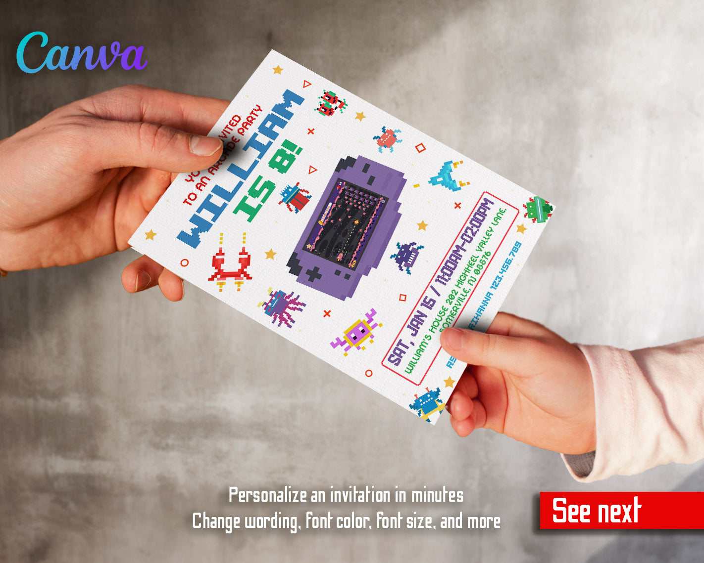 Arcade Gamer customizable invitation template | Share or Print | | MS811