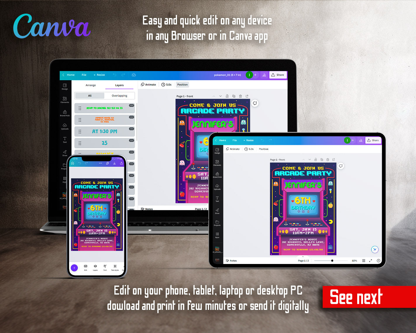 Arcade Gamer customizable invitation template | Share or Print | | BO161