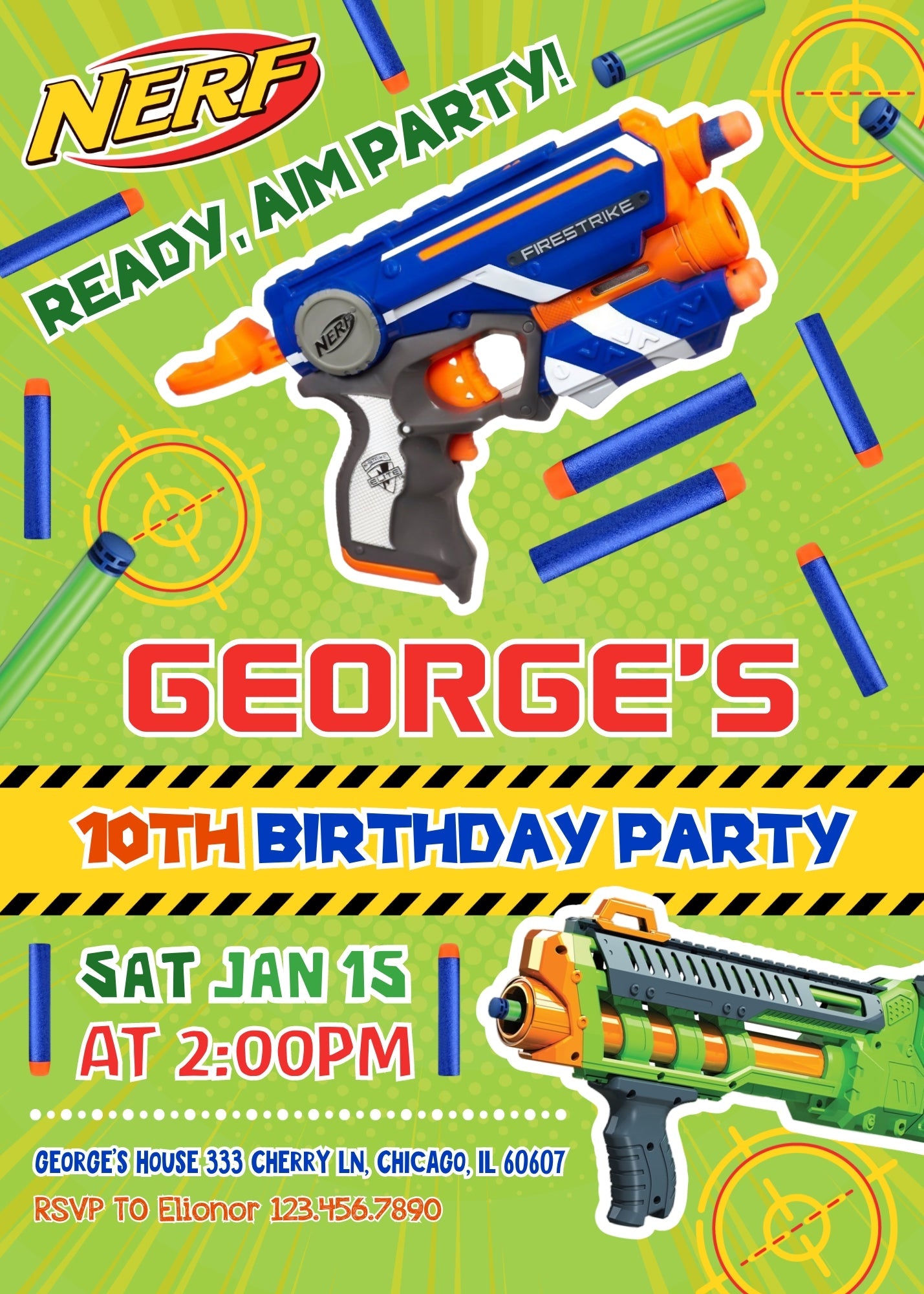 NERF Dart Wars customizable invitation template | Share or Print | boy | AB927