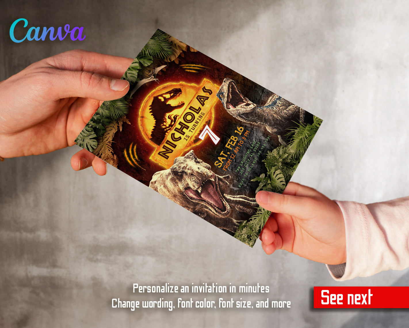 Jurassic World Dinosaur customizable invitation template | Share or Print | | DW657