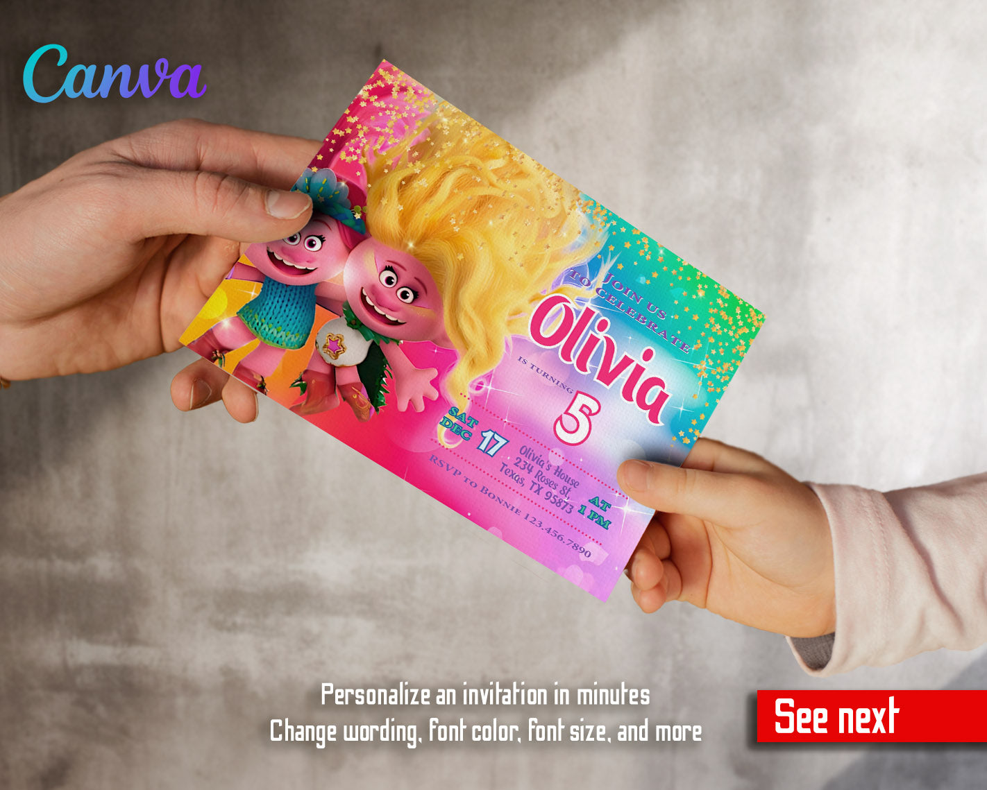 Trolls Poppy customizable invitation template | Share or Print | | WV939